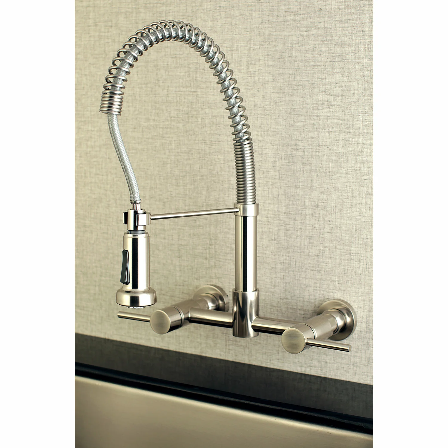 Kingston Sona GS8188DL - Concord Double-Handle 2-Hole Wall-Mount Pre-Rinse Bridge Kitchen Faucet, Brushed Nickel - Image 3