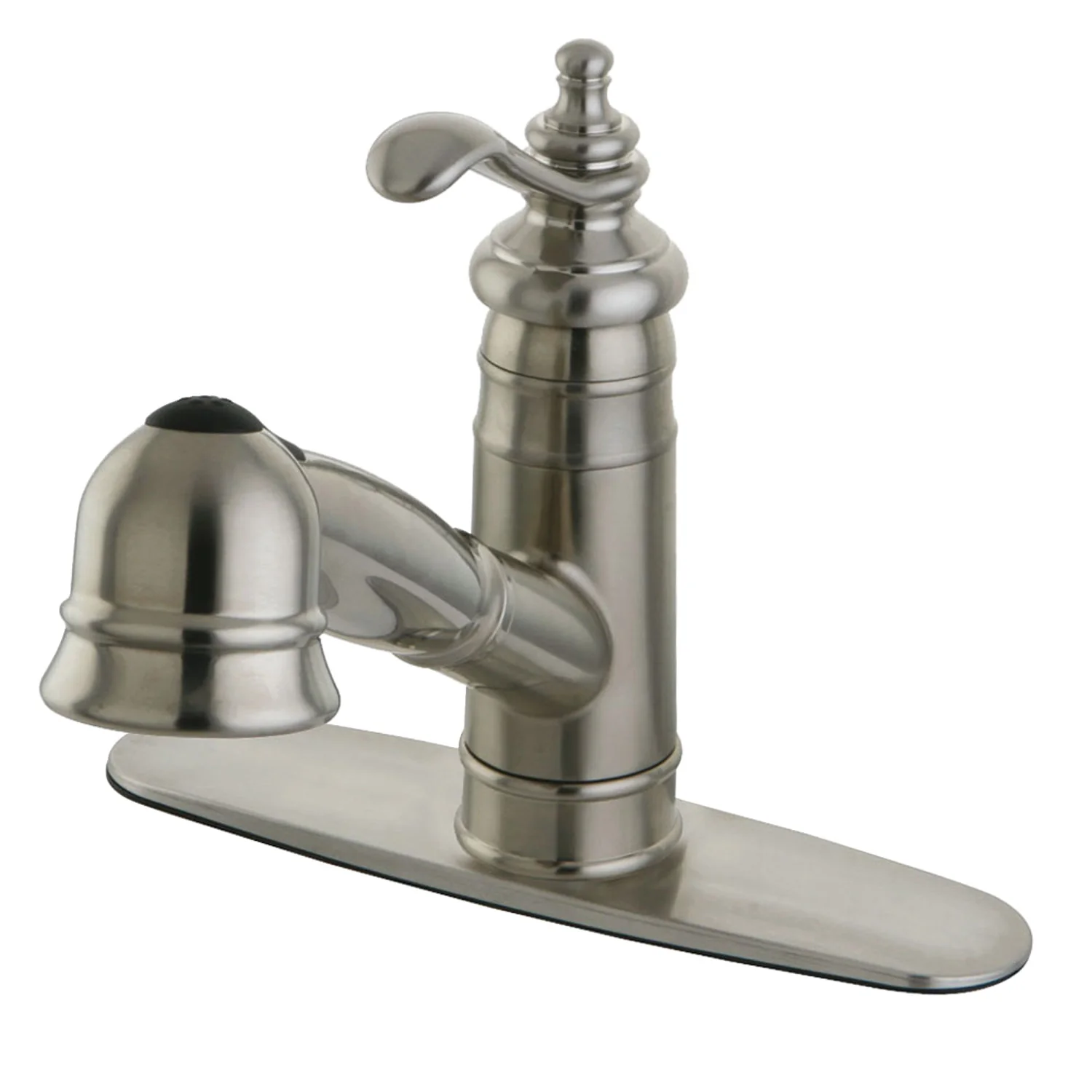 Kingston Heirloom GSC7578TL - Templeton Single-Handle 1-or-3 Hole Deck Mount Pull-Out Sprayer Kitchen Faucet, Brushed Nickel