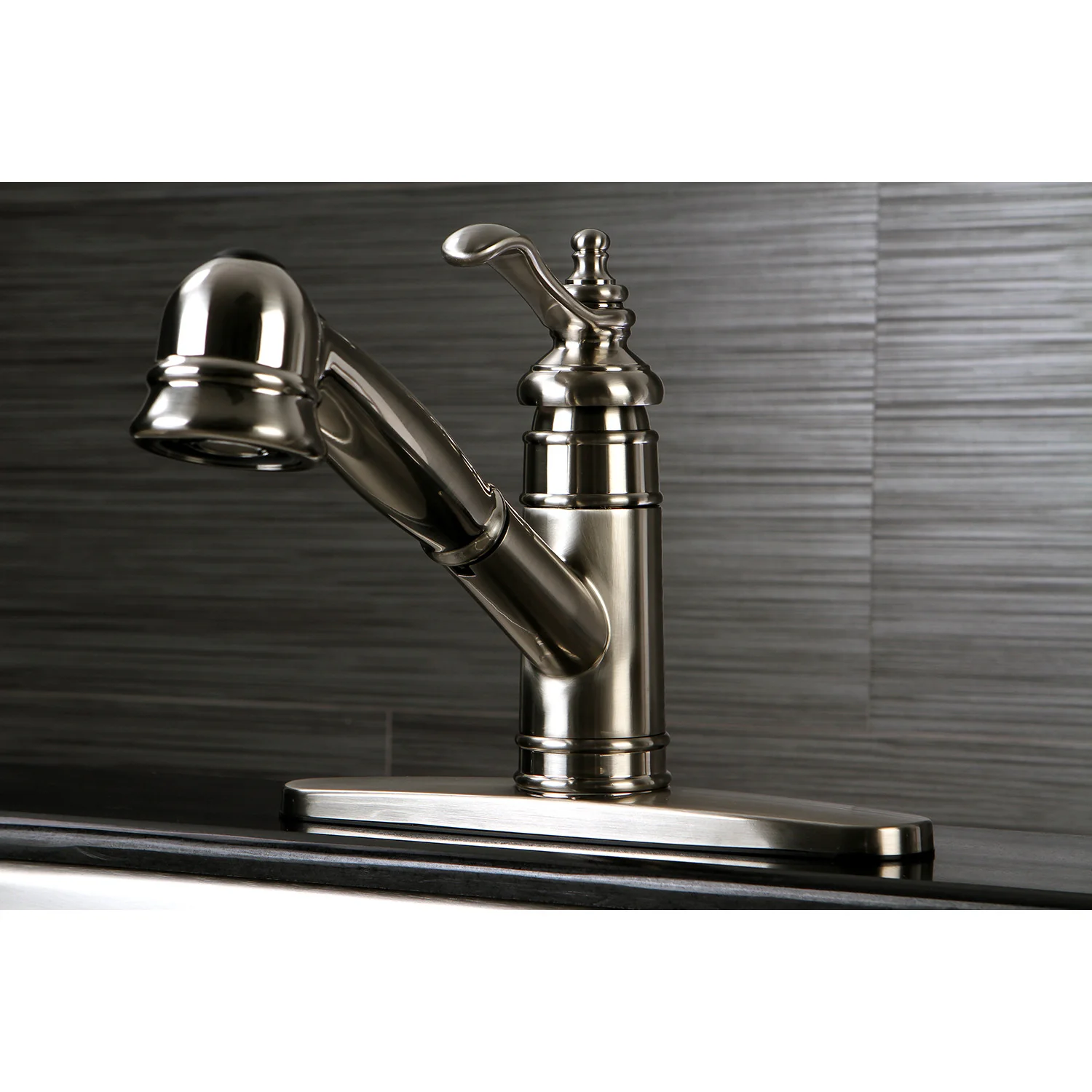 Kingston Heirloom GSC7578TL - Templeton Single-Handle 1-or-3 Hole Deck Mount Pull-Out Sprayer Kitchen Faucet, Brushed Nickel - Image 2