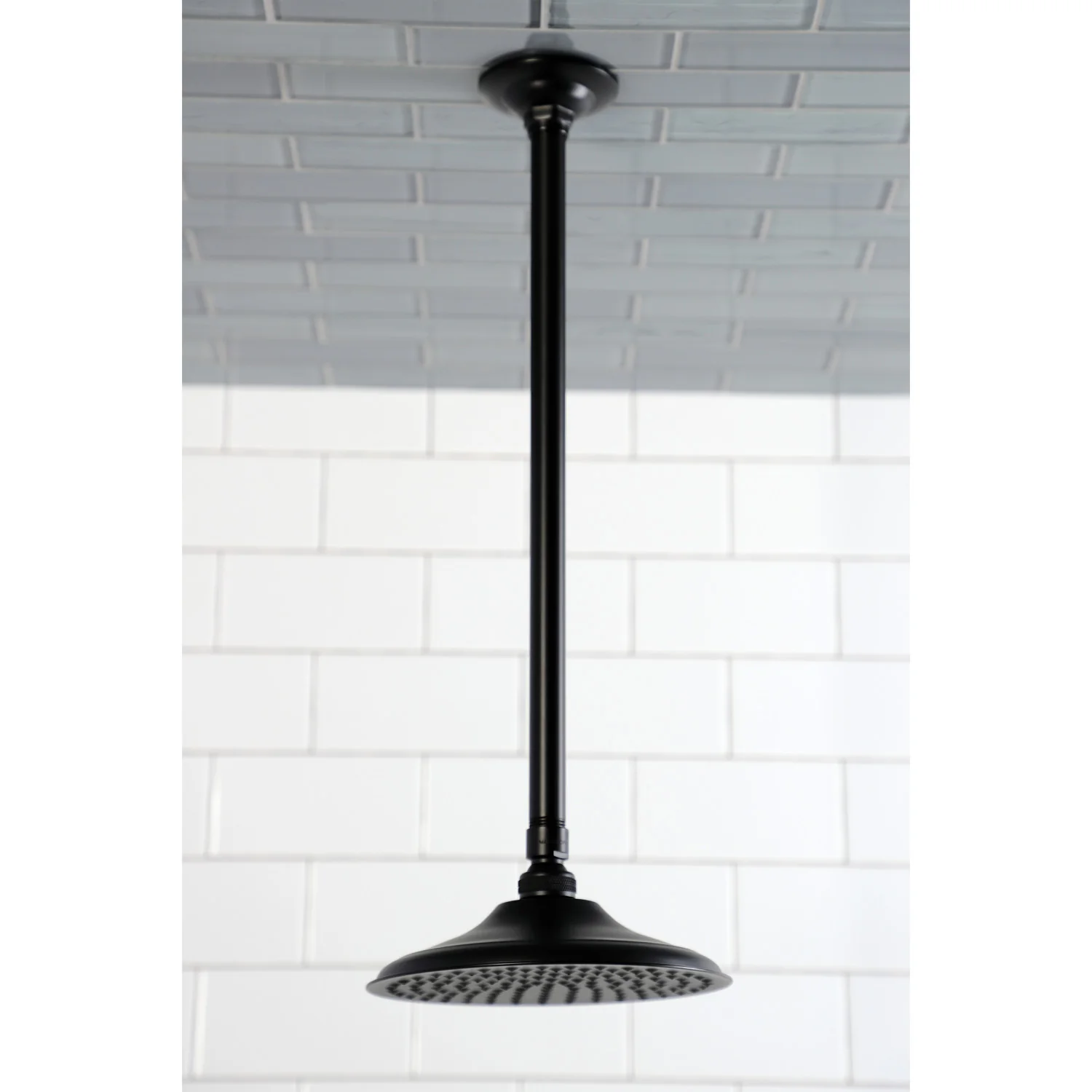 Kingston Heirloom K236K20 - Trimscape 7-3/4 Inch Round Raindrop Brass Shower Head with 17-Inch Ceiling Mount Shower Arm, Matte Black - Image 2