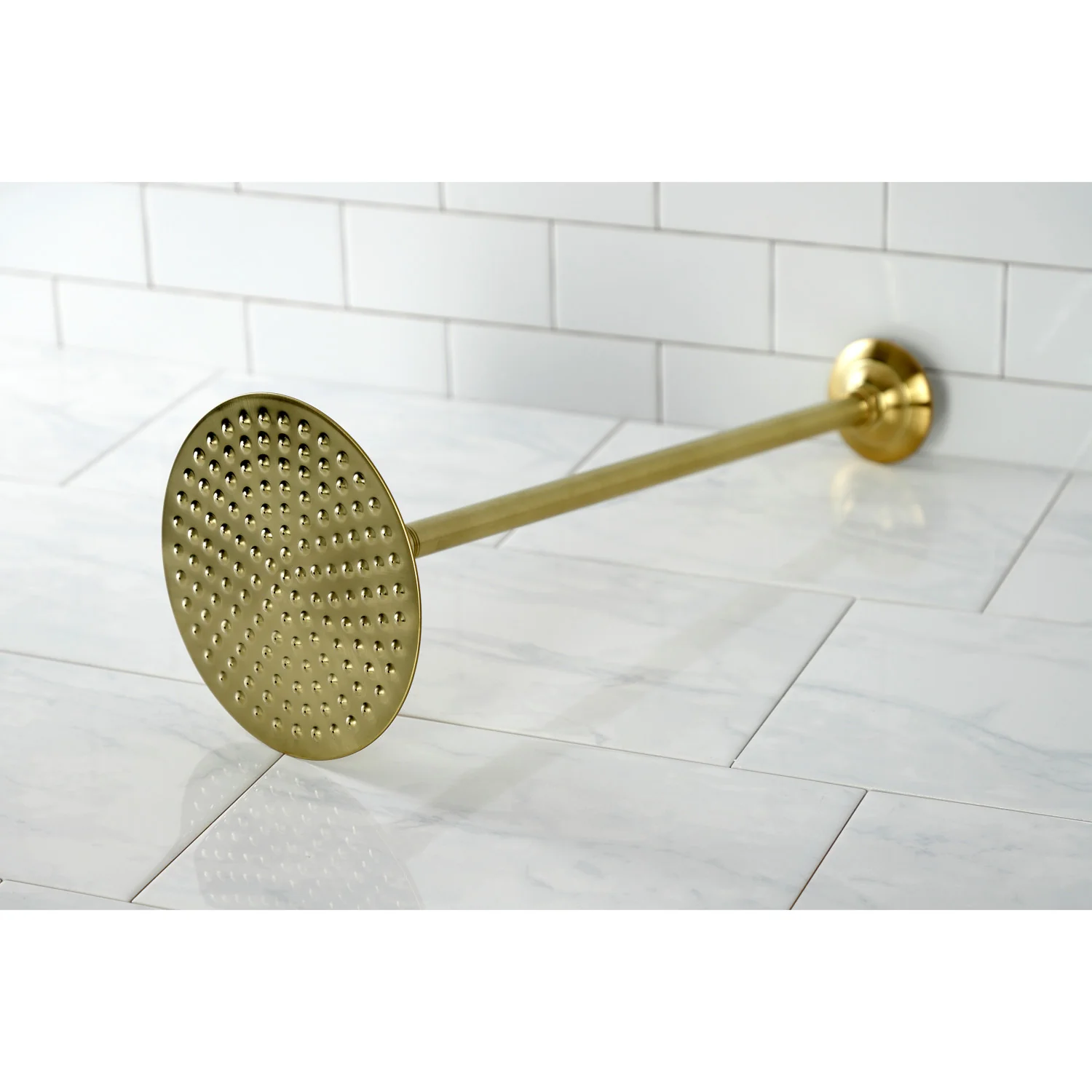 Kingston Heirloom K236K27 - Trimscape 7-3/4 Inch Round Raindrop Brass Shower Head with 17-Inch Ceiling Mount Shower Arm, Brushed Brass - Image 2
