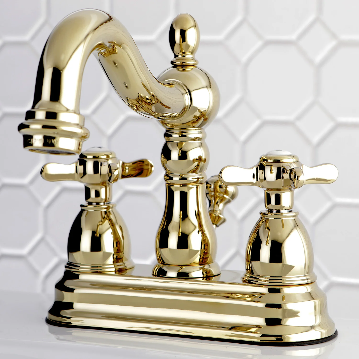 Kingston Heirloom KB1602BEX - Essex Double-Handle 3-Hole Deck Mount 4-Inch Centerset Bathroom Faucet with Pop-Up Drain, Polished Brass - Image 2