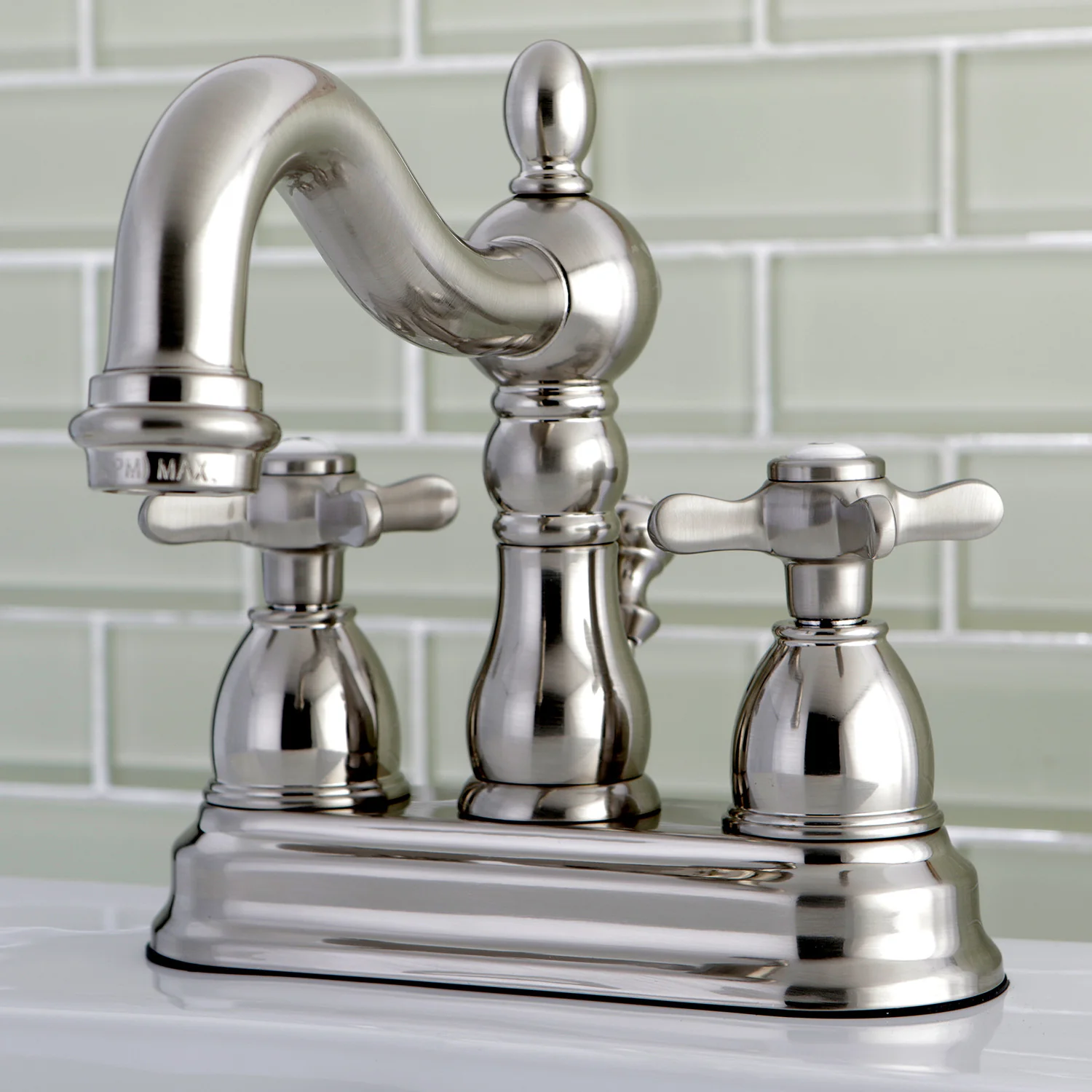 Kingston Heirloom KB1608BEX - Essex Double-Handle 3-Hole Deck Mount 4-Inch Centerset Bathroom Faucet with Pop-Up Drain, Brushed Nickel - Image 2