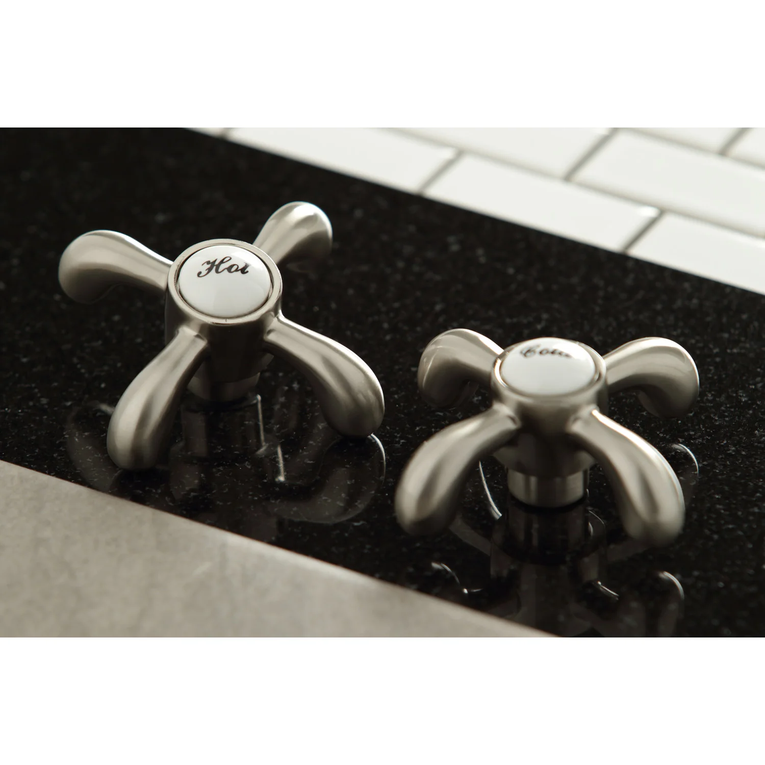 Kingston Heirloom KB1758TXBS - French Country Two-Handle 4-Hole 8" Centerset Kitchen Faucet with Brass Sprayer, Brushed Nickel - Image 4