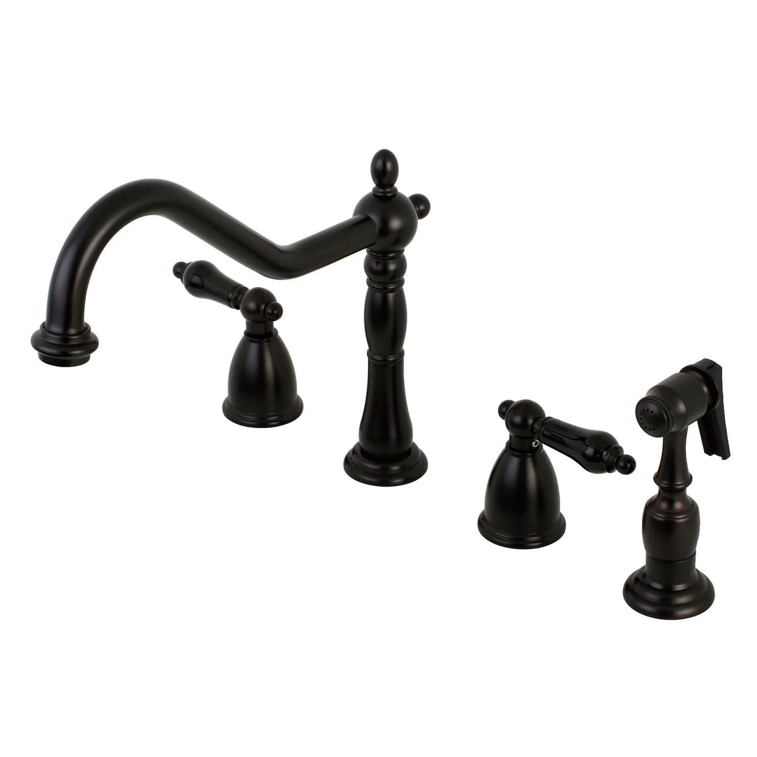 Kingston Heirloom KB1795PKLBS - Duchess Double-Handle 4-Hole Widespread Kitchen Faucet with Brass Sprayer, Oil Rubbed Bronze