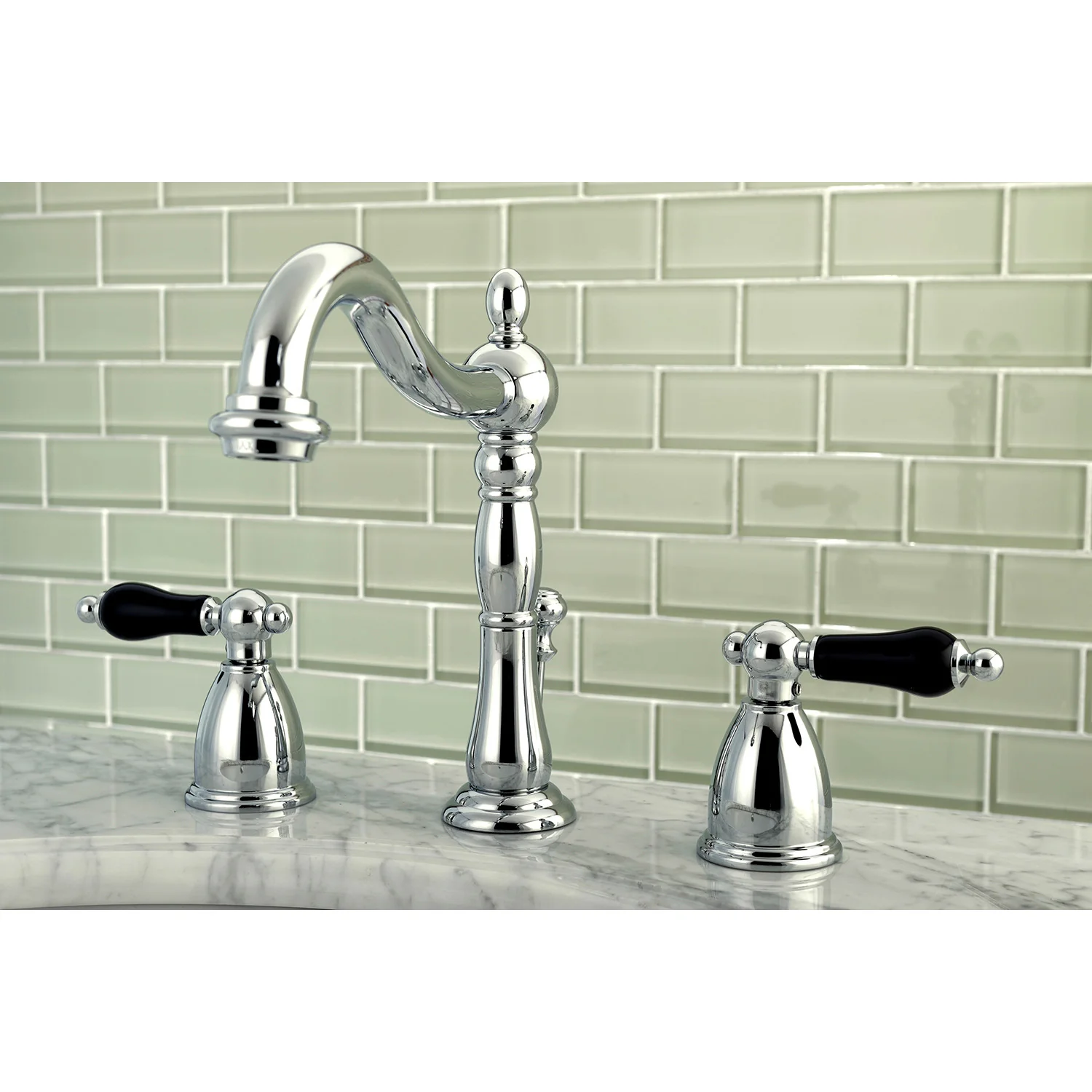 Kingston Heirloom KB1971PKL - Duchess Two-Handle 3-Hole Deck Mount Widespread Bathroom Faucet with Pop-Up Drain, Polished Chrome - Image 2
