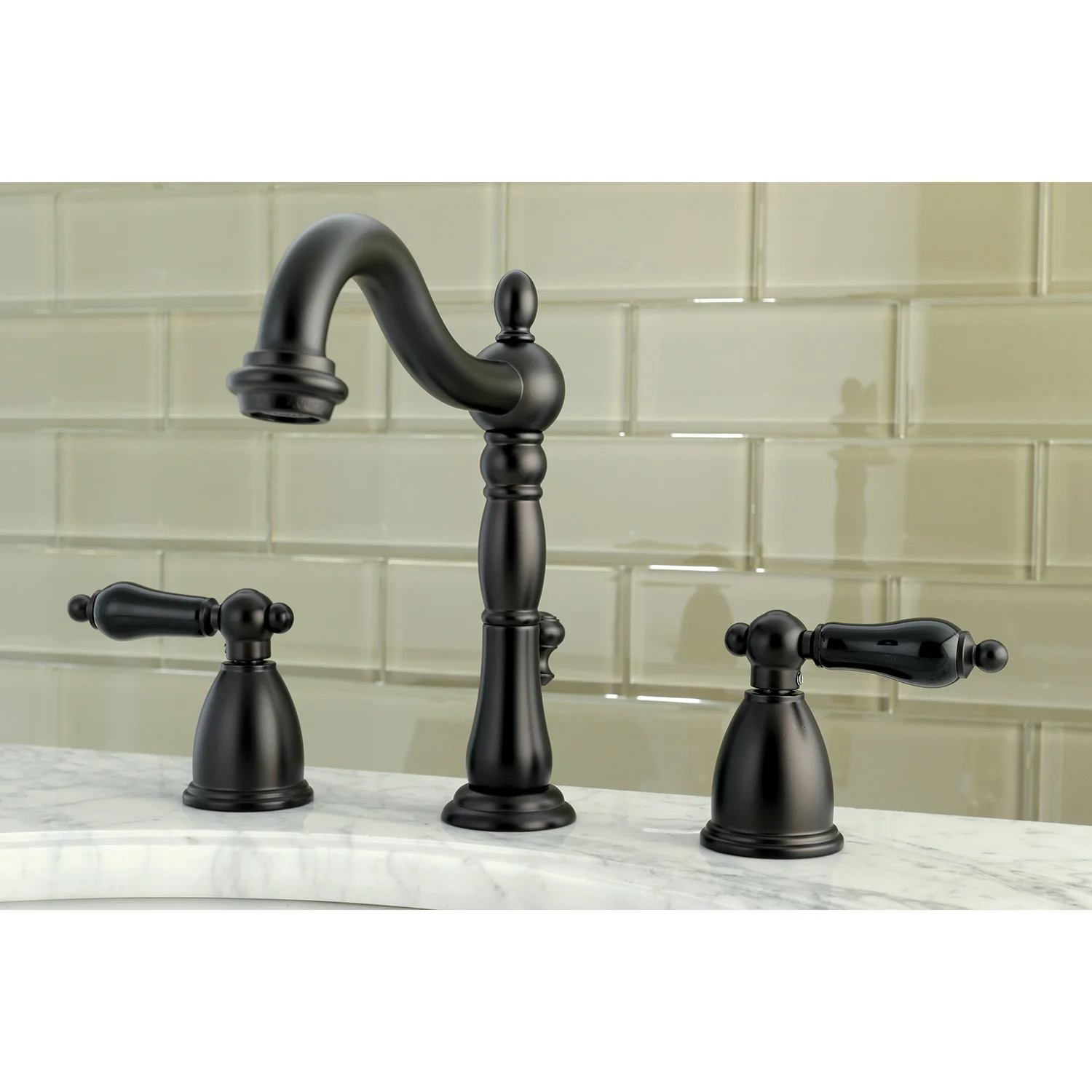 Kingston Heirloom KB1975PKL - Duchess Two-Handle 3-Hole Deck Mount Widespread Bathroom Faucet with Pop-Up Drain, Oil Rubbed Bronze - Image 3