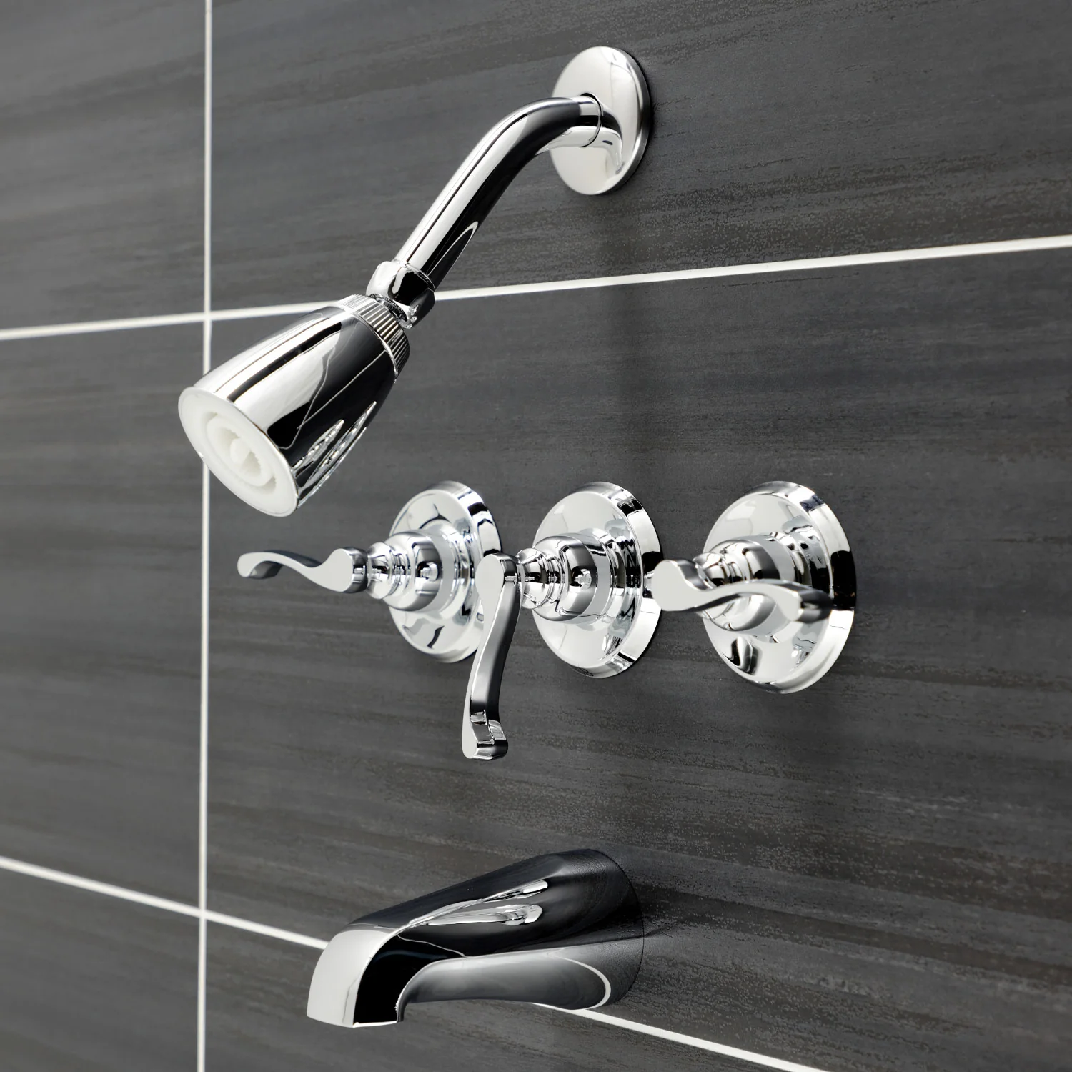 Kingston Tulare KB231FL - Royal Triple-Handle Tub and Shower Faucet, Polished Chrome - Image 2