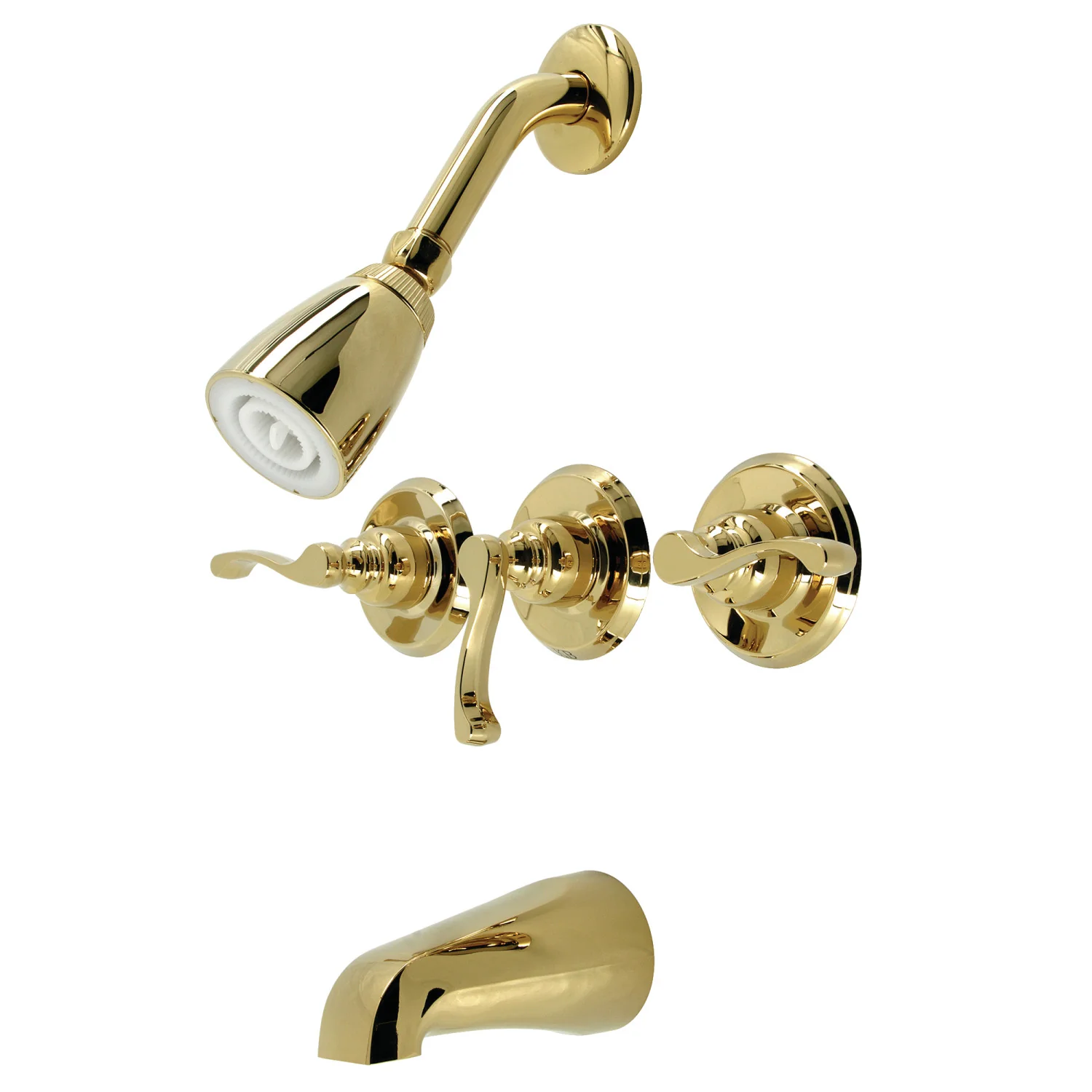 Kingston Tulare KB232FL - Royal Triple-Handle Tub and Shower Faucet, Polished Brass