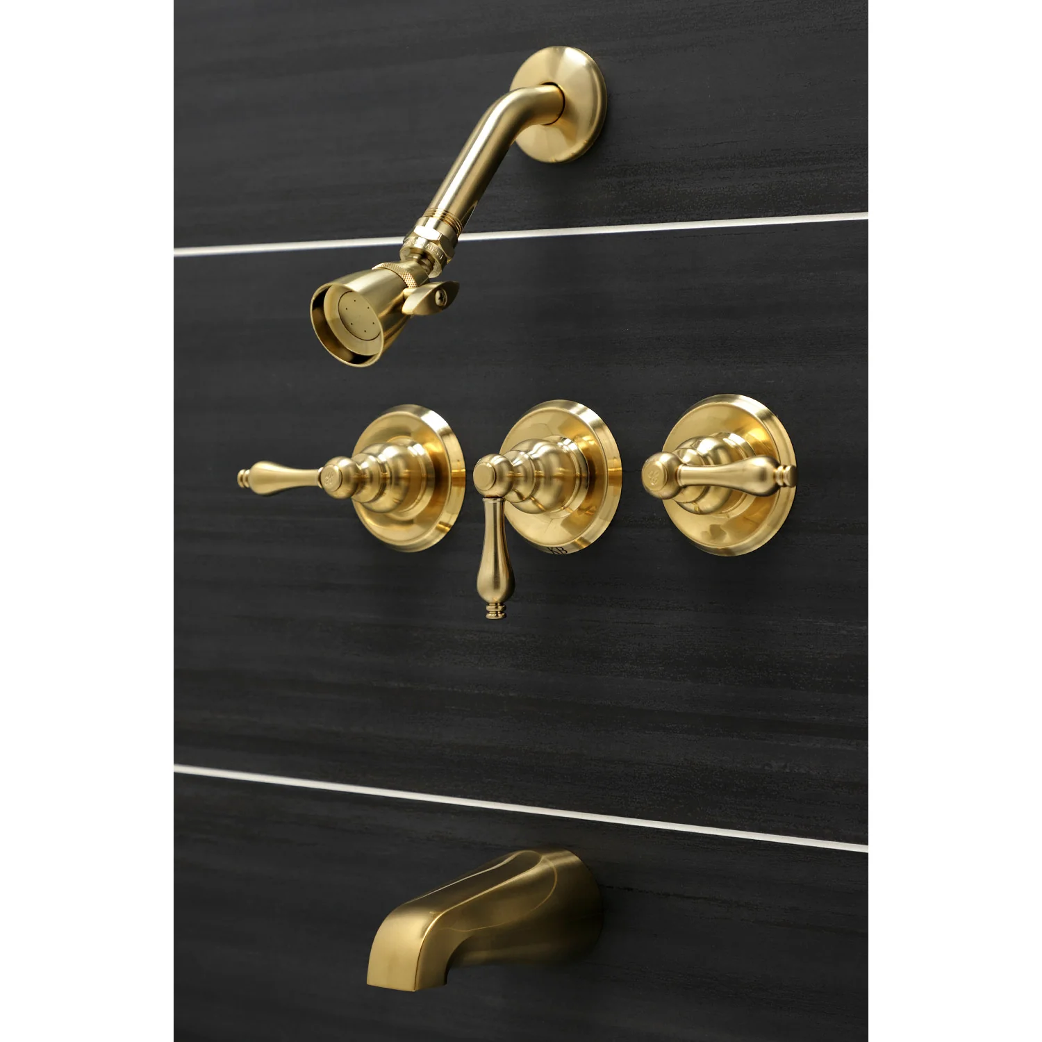 Kingston Heirloom KB237AL - Victorian Triple-Handle Tub and Shower Faucet, Brushed Brass - Image 5