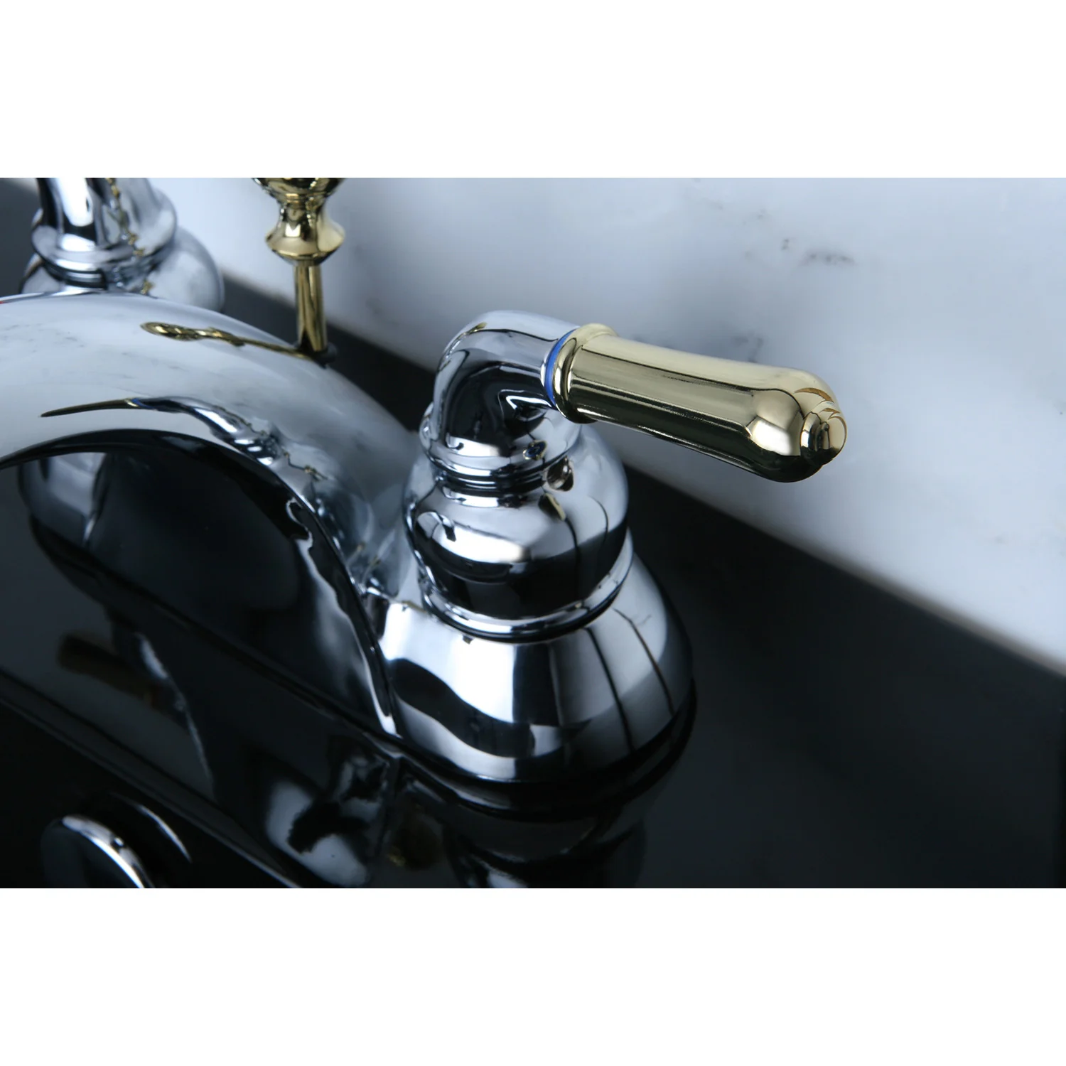 Kingston Tulare KB2624 - Naples Double-Handle 3-Hole Deck Mount 4-Inch Centerset Bathroom Faucet with ABS Pop-Up Drain, Polished Chrome/Polished Brass - Image 3