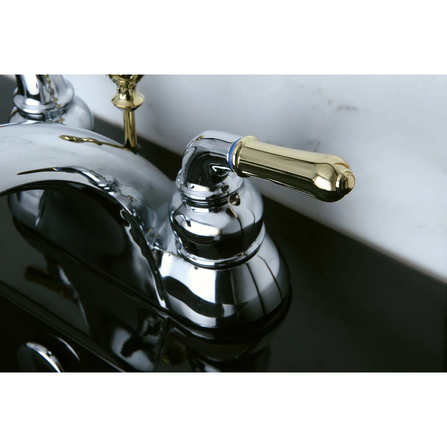 Kingston Tulare KB2624 - Naples Double-Handle 3-Hole Deck Mount 4-Inch Centerset Bathroom Faucet with ABS Pop-Up Drain, Polished Chrome/Polished Brass - Image 4