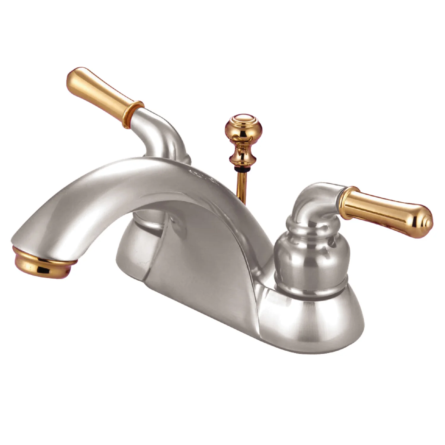 Kingston Tulare KB2629 - Naples Double-Handle 3-Hole Deck Mount 4-Inch Centerset Bathroom Faucet with ABS Pop-Up Drain, Brushed Nickel/Polished Brass