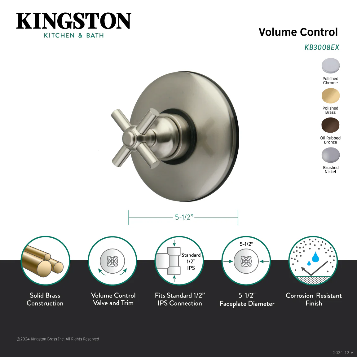 Kingston Tulare KB3001EX - Elinvar Single-Handle Volume Control, Polished Chrome - Image 2