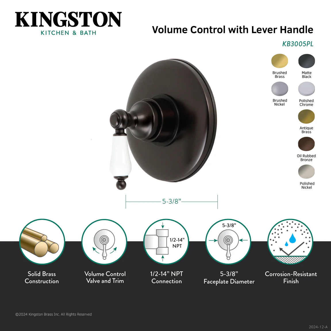 Kingston Heirloom KB3006PL - Vintage Single-Handle Volume Control, Polished Nickel - Image 3