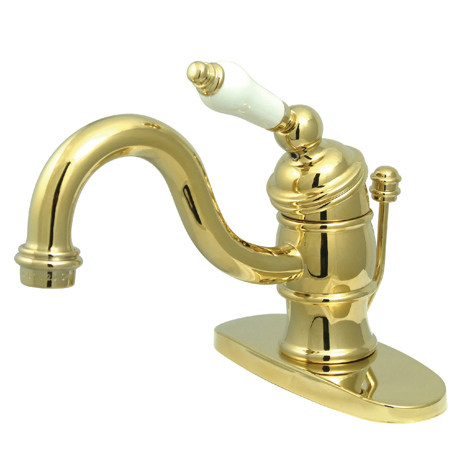 Kingston Heirloom KB3402PL - Victorian One-Handle 1-Hole Bathroom Faucet with Deck Plate and Pop-Up Drain, Polished Brass