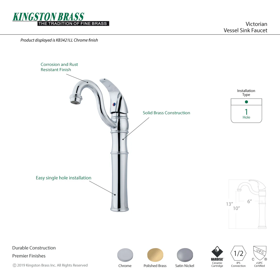 Kingston Heirloom KB3425LL - Victorian Single-Handle 1-Hole Deck Mount Vessel Faucet, Oil Rubbed Bronze - Image 6