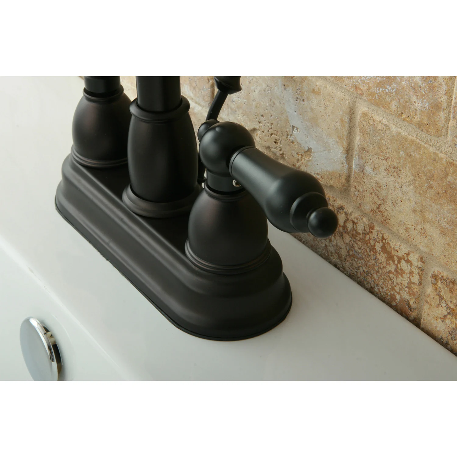 Kingston Heirloom KB3615AL - Restoration Double-Handle 3-Hole Deck Mount 4-Inch Centerset Bathroom Faucet with Pop-Up Drain, Oil Rubbed Bronze - Image 2