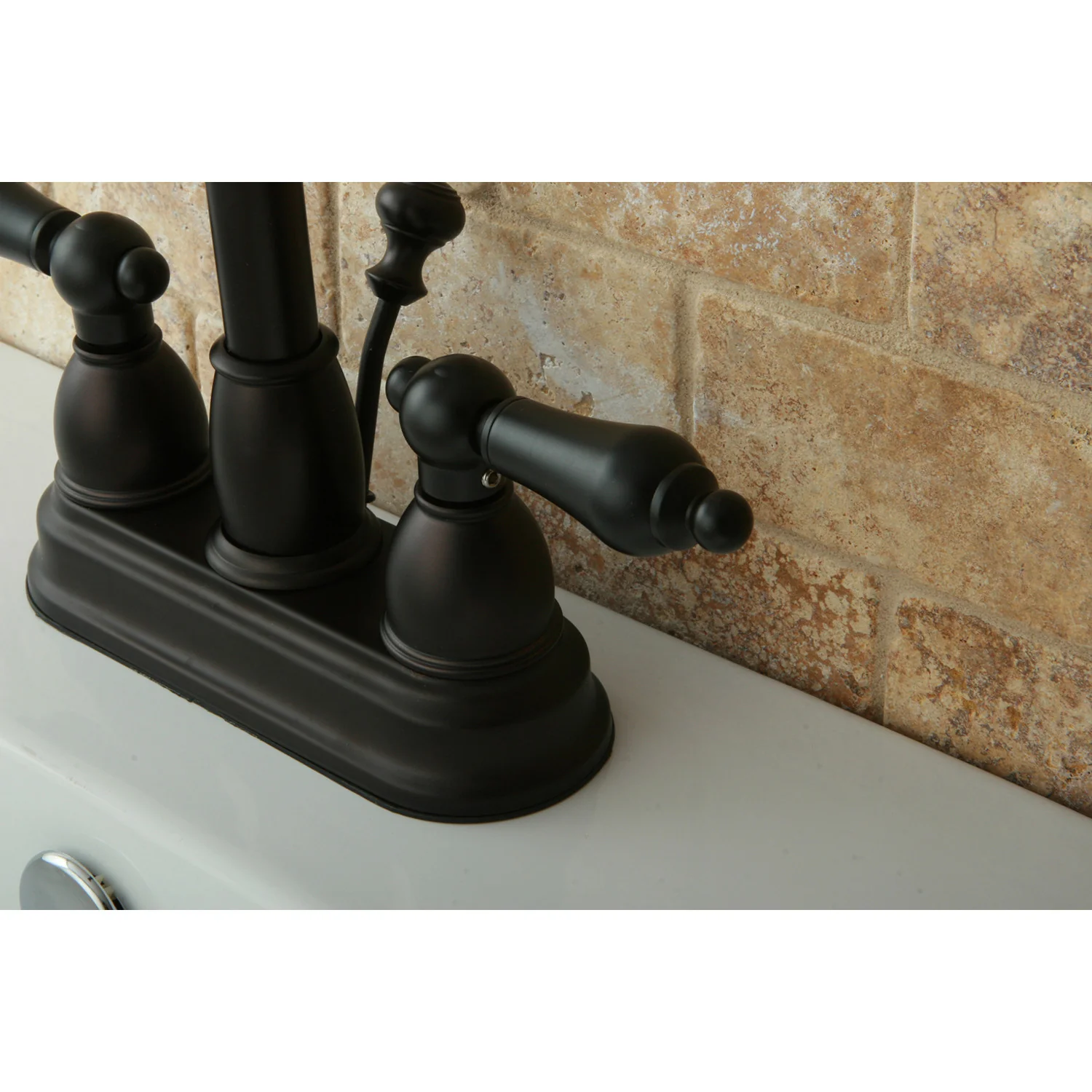 Kingston Heirloom KB3615AL - Restoration Double-Handle 3-Hole Deck Mount 4-Inch Centerset Bathroom Faucet with Pop-Up Drain, Oil Rubbed Bronze - Image 3
