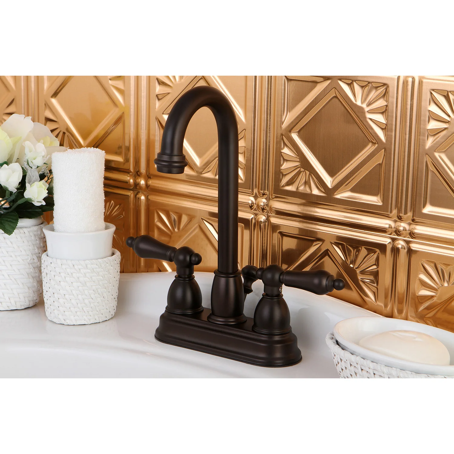 Kingston Heirloom KB3615AL - Restoration Double-Handle 3-Hole Deck Mount 4-Inch Centerset Bathroom Faucet with Pop-Up Drain, Oil Rubbed Bronze - Image 5
