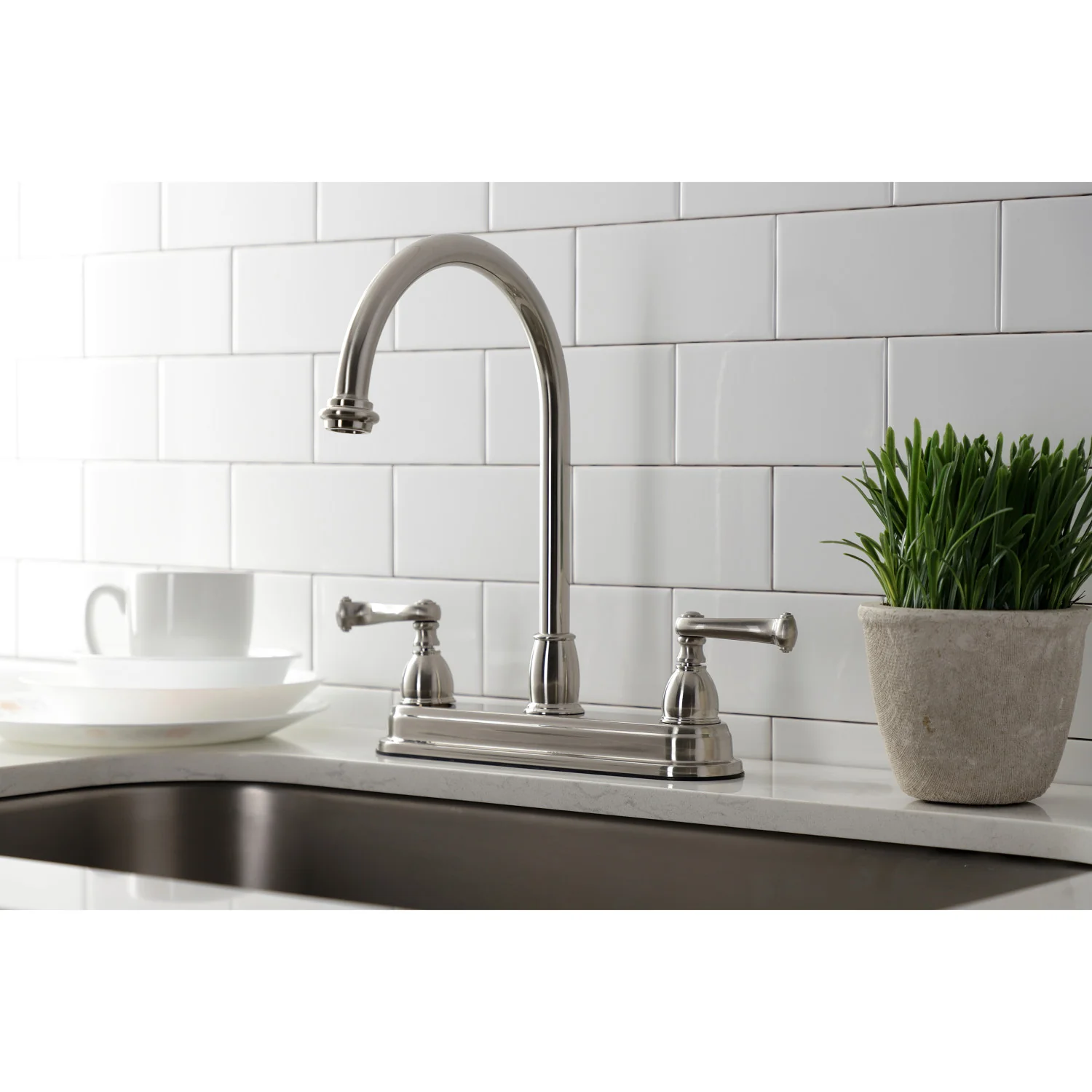 Kingston Tulare KB3748FL Two-Handle 3-Hole 8" Centerset Kitchen Faucet, Brushed Nickel - Image 4