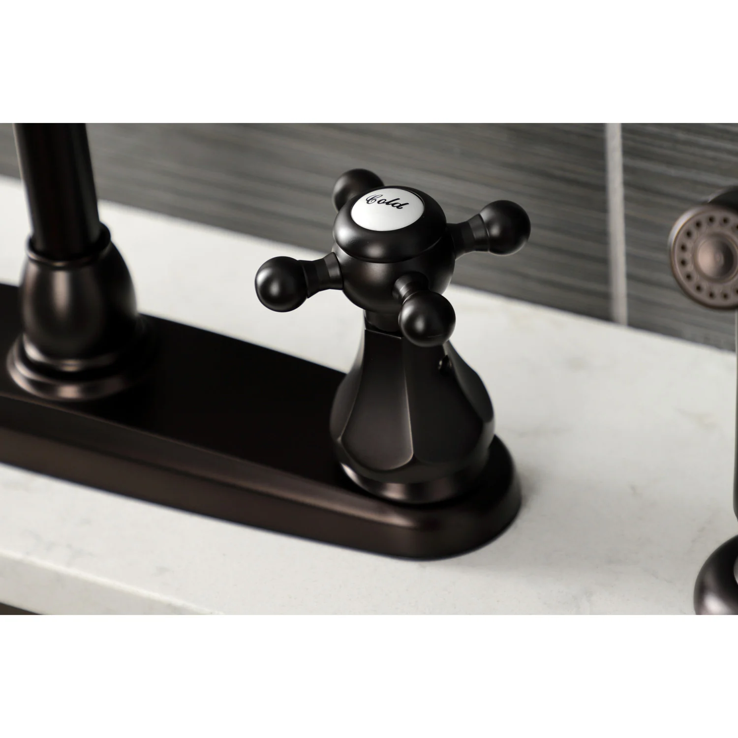 Kingston Heirloom KB4725BXSP - Metropolitan Two-Handle 4-Hole 8" Centerset Kitchen Faucet with Side Sprayer, Oil Rubbed Bronze - Image 3