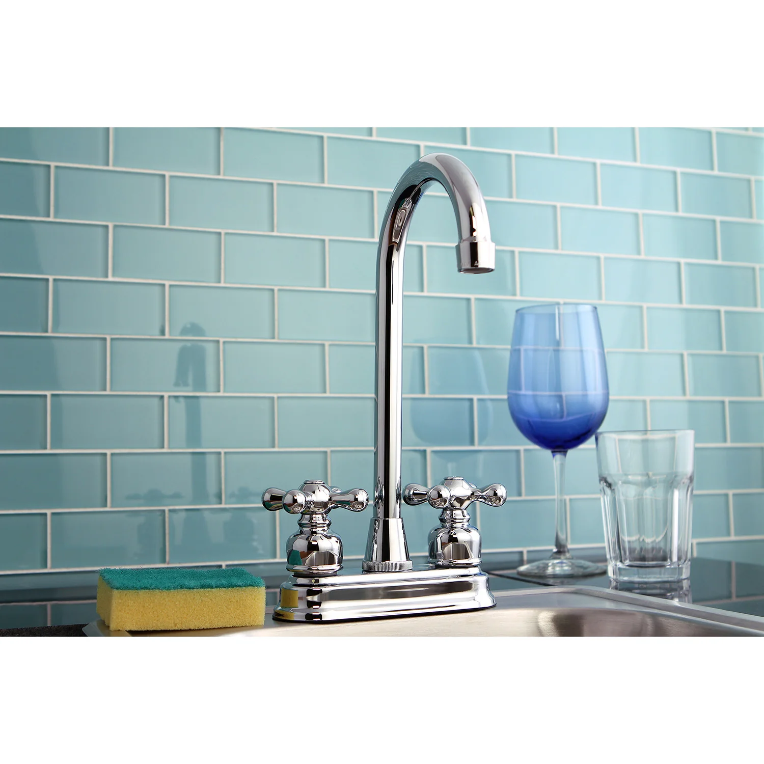 Kingston Tulare KB491AX - Victorian Two-Handle 2-Hole Deck Mount Bar Faucet, Polished Chrome - Image 2