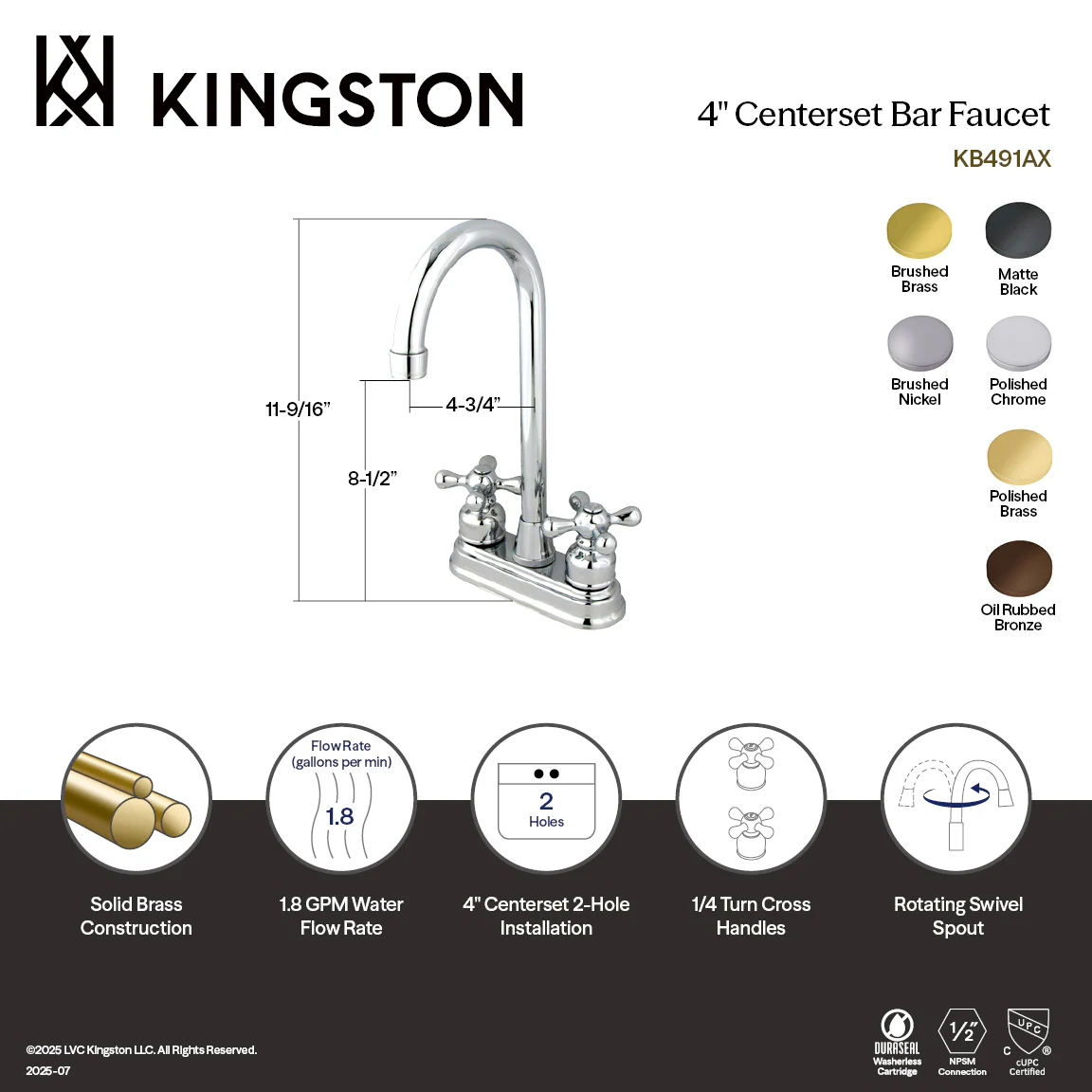 Kingston Tulare KB491AX - Victorian Two-Handle 2-Hole Deck Mount Bar Faucet, Polished Chrome - Image 3
