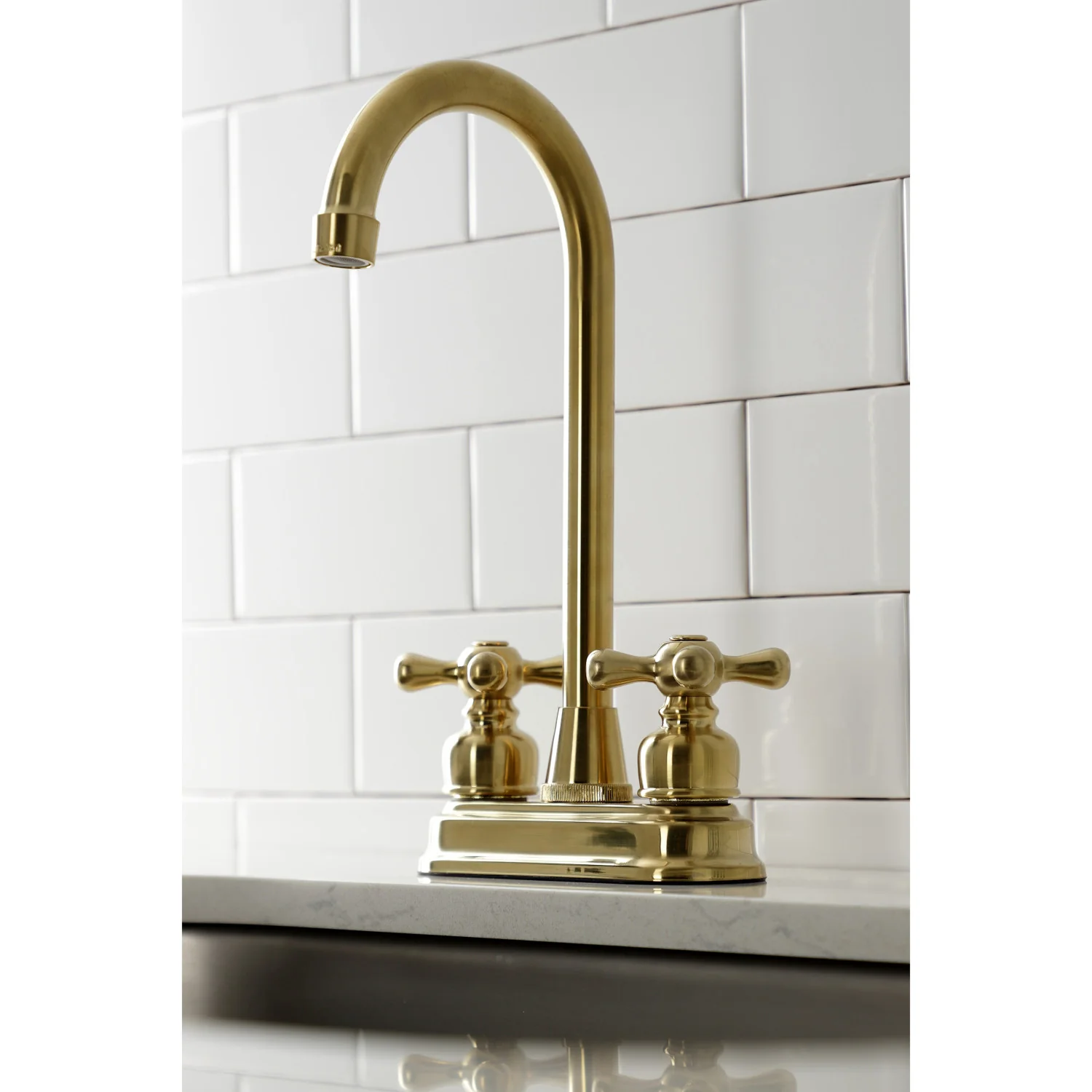 Kingston Tulare KB497AXSB - Victorian Two-Handle 2-Hole Deck Mount Bar Faucet, Brushed Brass - Image 2