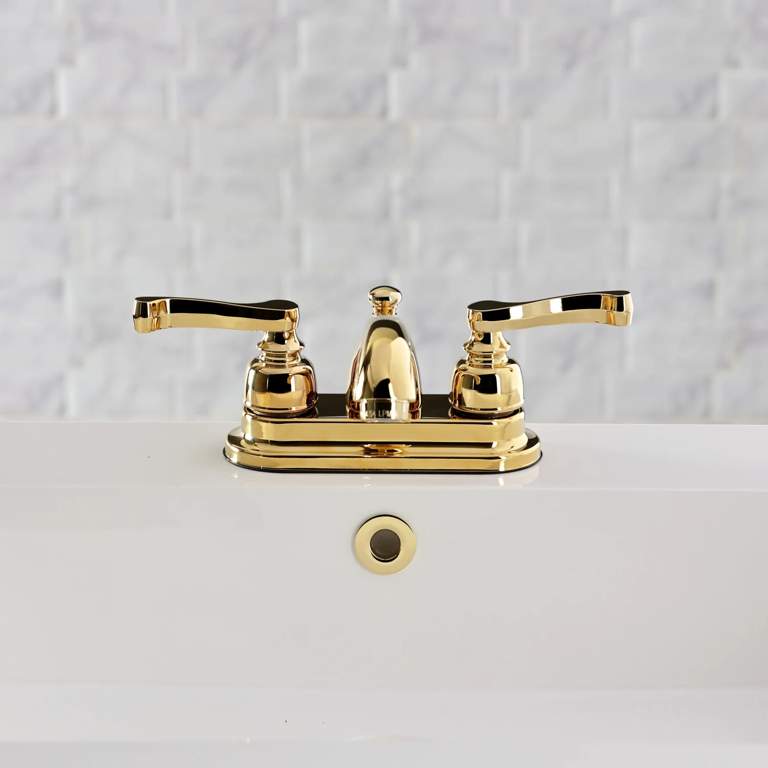 Kingston Tulare KB5602FL - Royale Double-Handle 3-Hole Deck Mount 4-Inch Centerset Bathroom Faucet with Pop-Up Drain, Polished Brass - Image 3