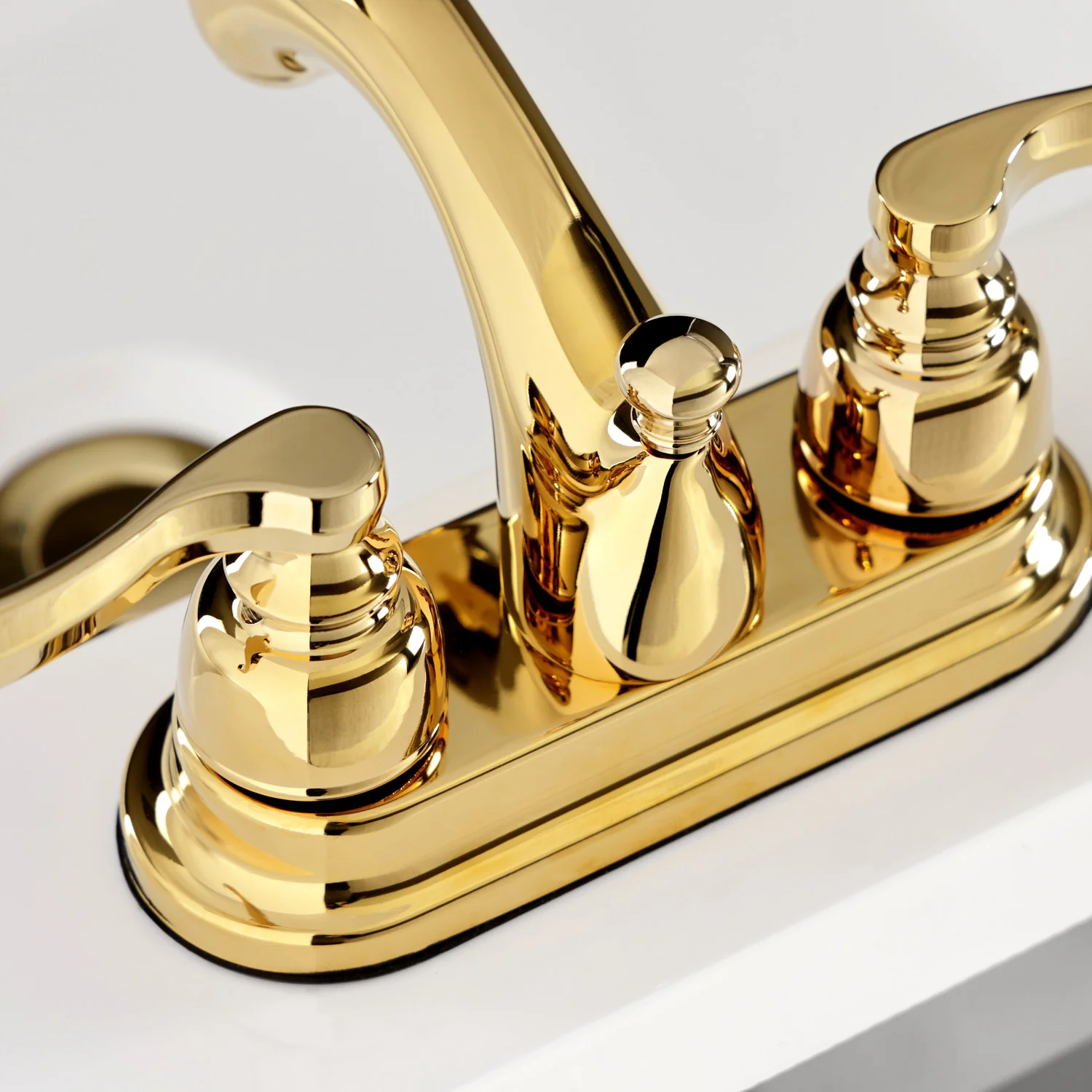 Kingston Tulare KB5602FL - Royale Double-Handle 3-Hole Deck Mount 4-Inch Centerset Bathroom Faucet with Pop-Up Drain, Polished Brass - Image 5