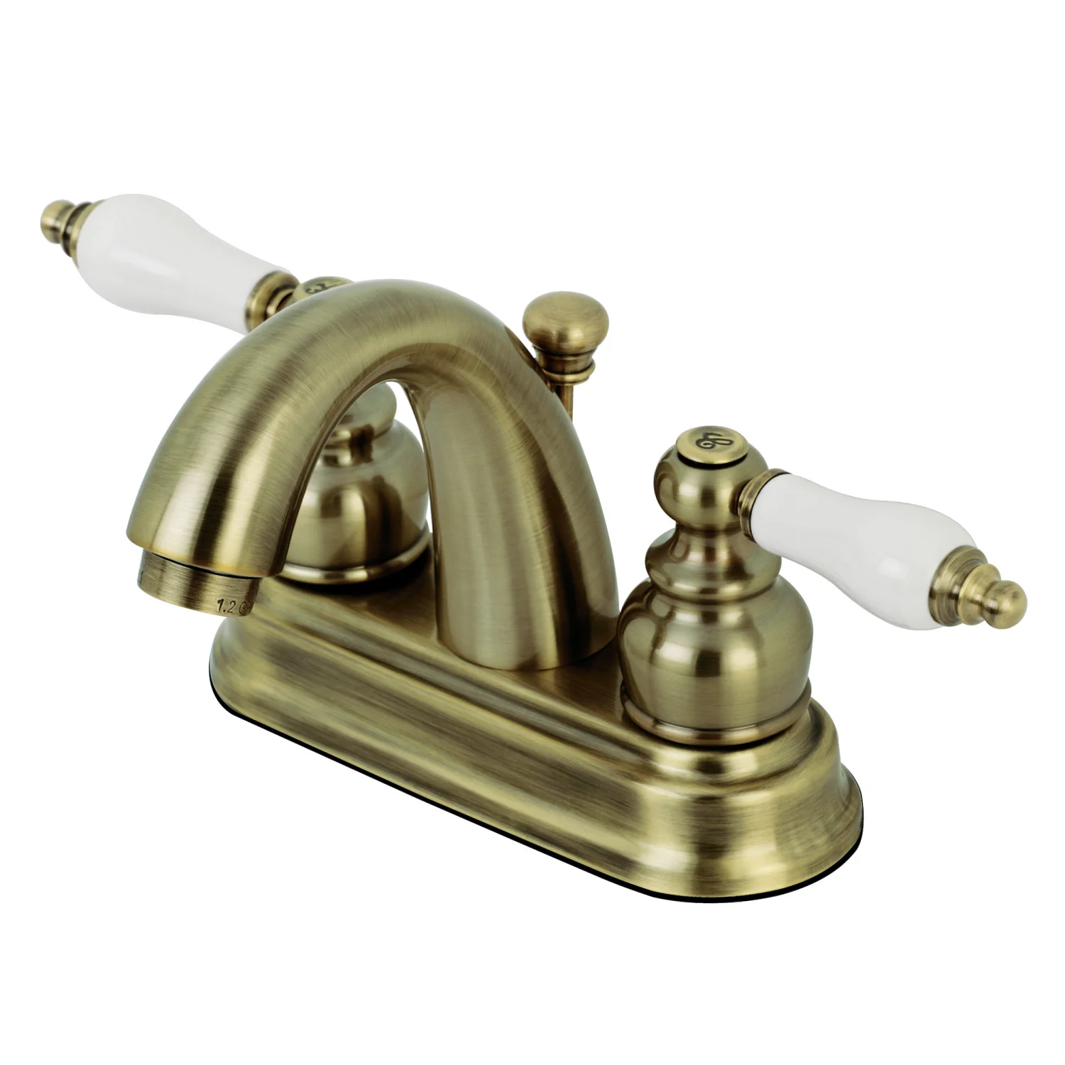Kingston Heirloom KB5613PL - Restoration Double-Handle 3-Hole Deck Mount 4-Inch Centerset Bathroom Faucet with Pop-Up Drain, Antique Brass