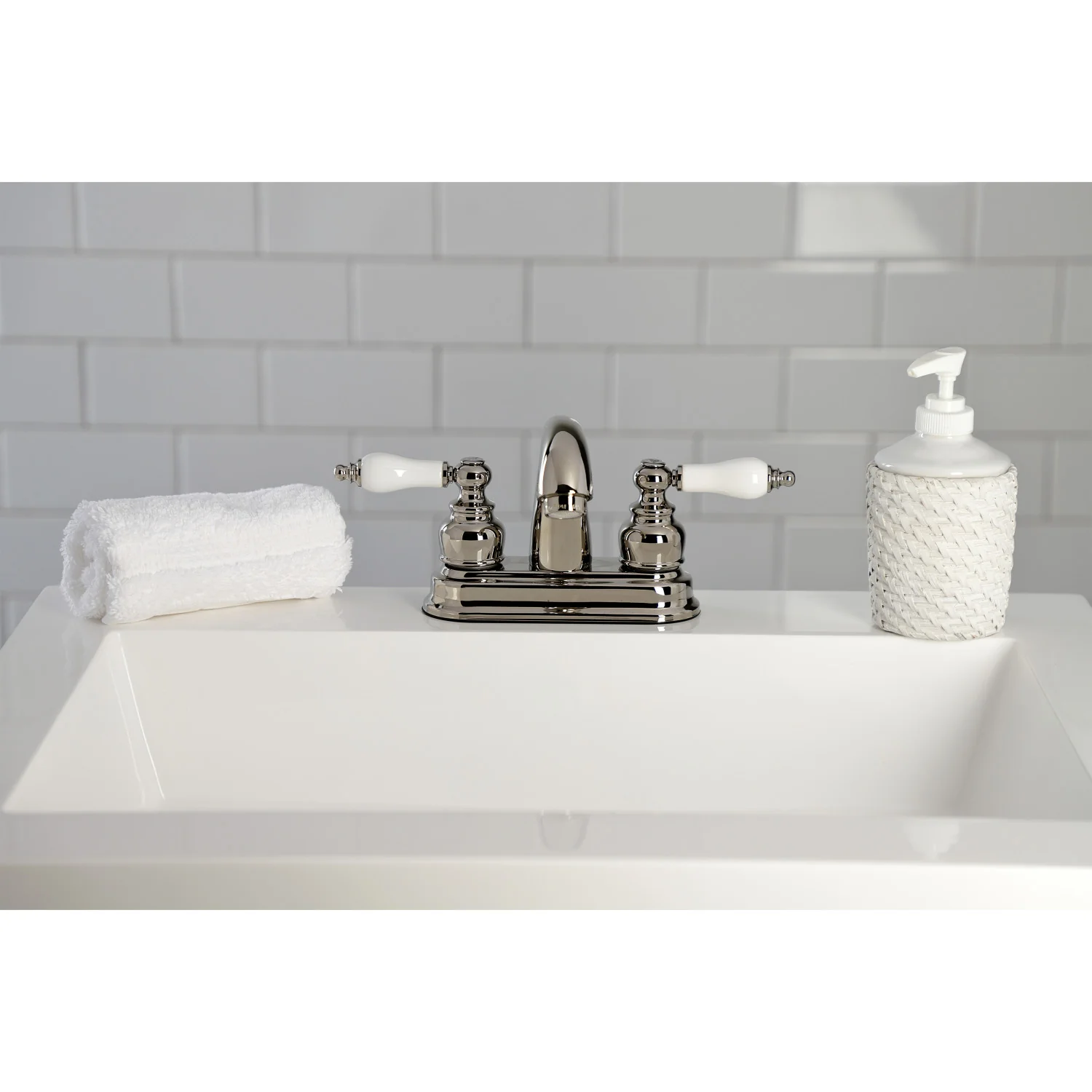 Kingston Heirloom KB5616PL - Restoration Double-Handle 3-Hole Deck Mount 4-Inch Centerset Bathroom Faucet with Pop-Up Drain, Polished Nickel - Image 2