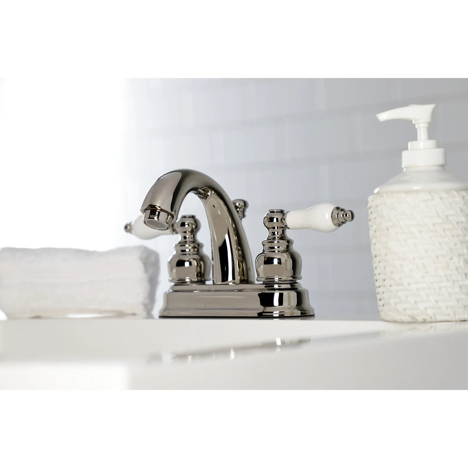 Kingston Heirloom KB5616PL - Restoration Double-Handle 3-Hole Deck Mount 4-Inch Centerset Bathroom Faucet with Pop-Up Drain, Polished Nickel - Image 5
