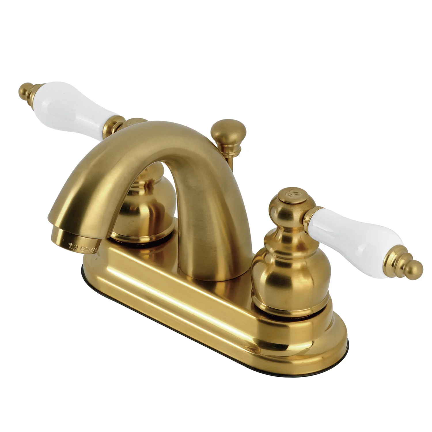 Kingston Heirloom KB5617PL - Restoration Double-Handle 3-Hole Deck Mount 4-Inch Centerset Bathroom Faucet with Pop-Up Drain, Brushed Brass