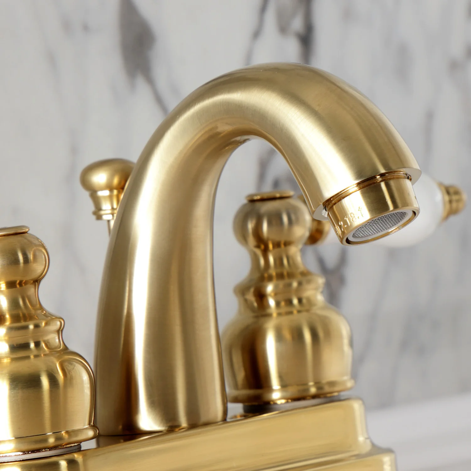 Kingston Heirloom KB5617PL - Restoration Double-Handle 3-Hole Deck Mount 4-Inch Centerset Bathroom Faucet with Pop-Up Drain, Brushed Brass - Image 6
