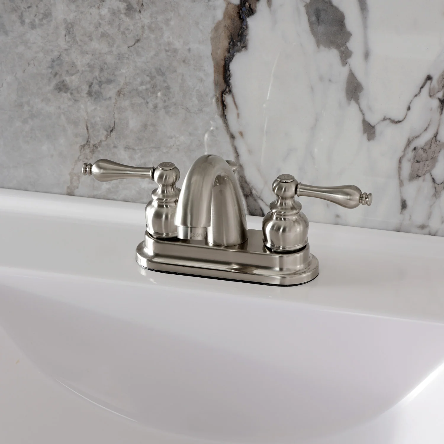 Kingston Heirloom KB5618AL - Restoration Double-Handle 3-Hole Deck Mount 4-Inch Centerset Bathroom Faucet with Pop-Up Drain, Brushed Nickel - Image 2