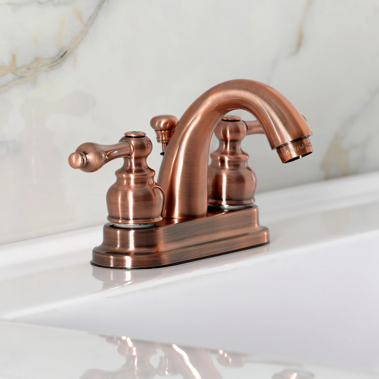 Kingston Heirloom KB561ALAC - Restoration Double-Handle 3-Hole Deck Mount 4-Inch Centerset Bathroom Faucet with Pop-Up Drain, Antique Copper - Image 2