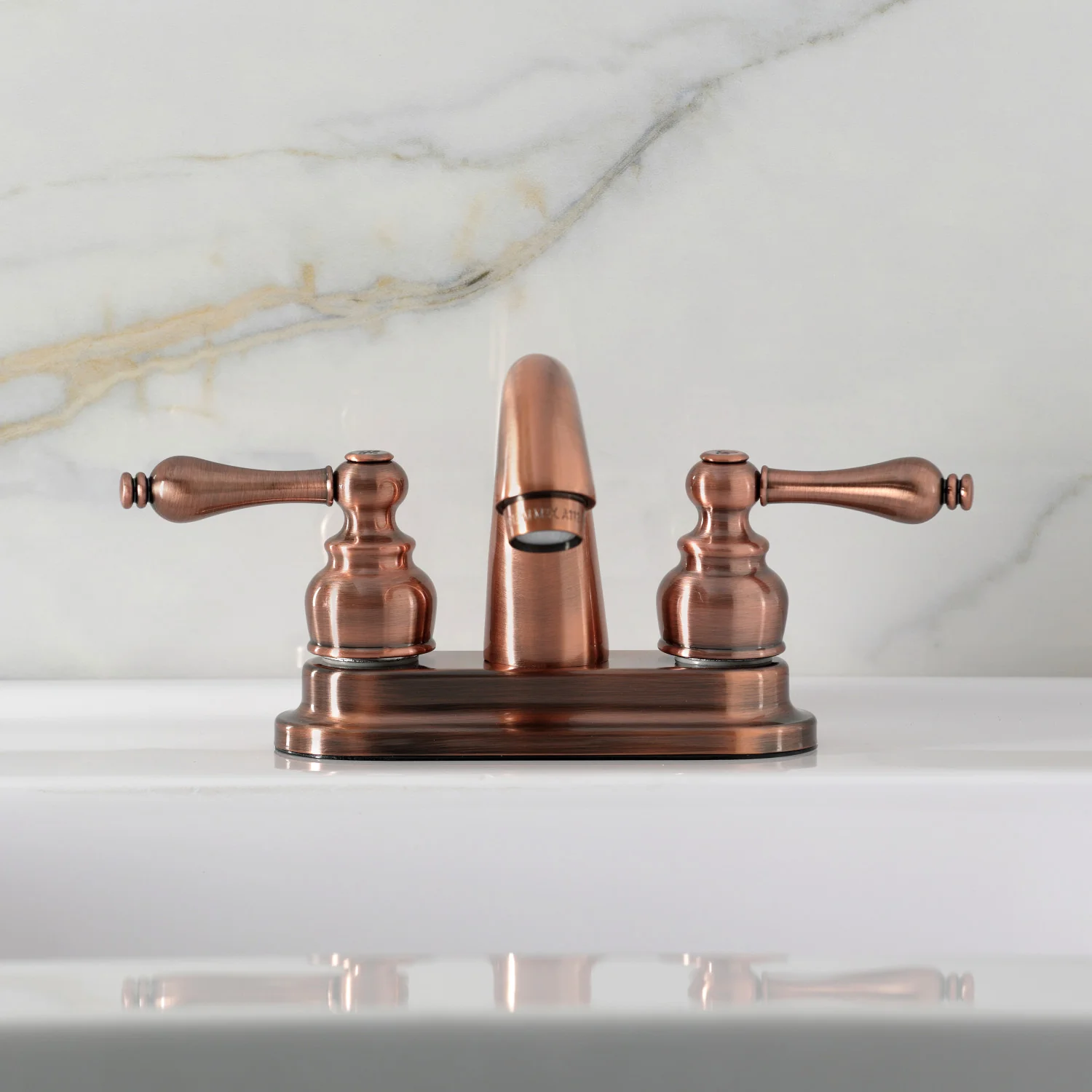 Kingston Heirloom KB561ALAC - Restoration Double-Handle 3-Hole Deck Mount 4-Inch Centerset Bathroom Faucet with Pop-Up Drain, Antique Copper - Image 3