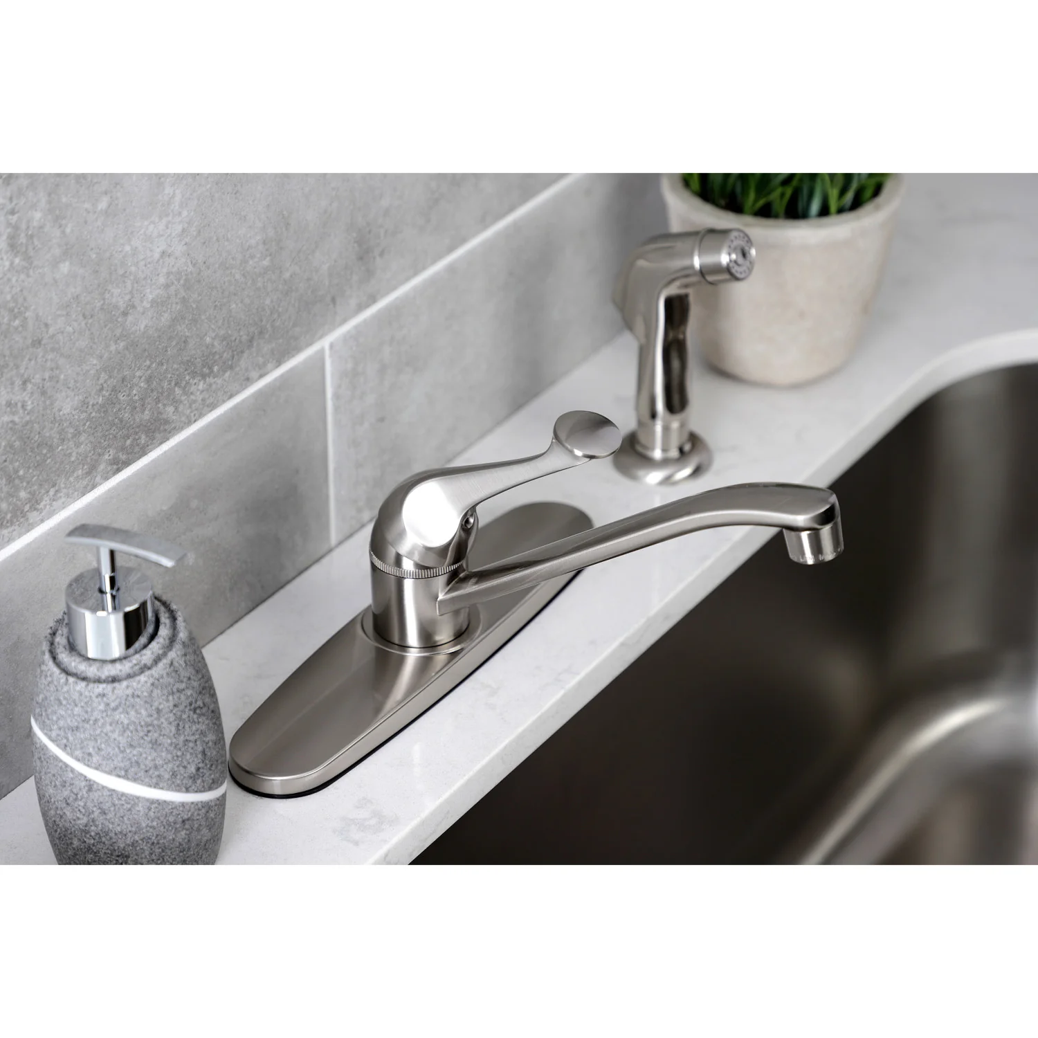 Kingston Tulare KB572SNSP One-Handle 4-Hole 8" Centerset Kitchen Faucet with Side Sprayer, Brushed Nickel - Image 7
