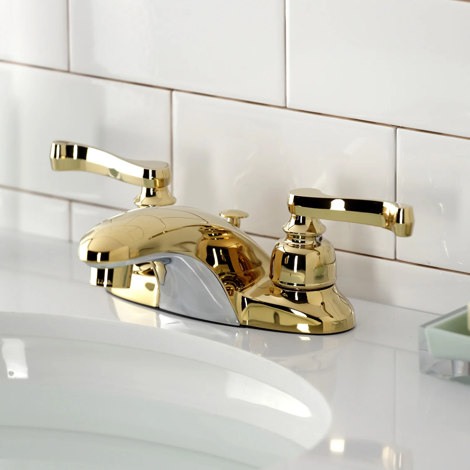 Kingston Tulare KB622FL - Magellan Double-Handle 3-Hole Deck Mount 4-Inch Centerset Bathroom Faucet with Pop-Up Drain, Polished Brass - Image 3