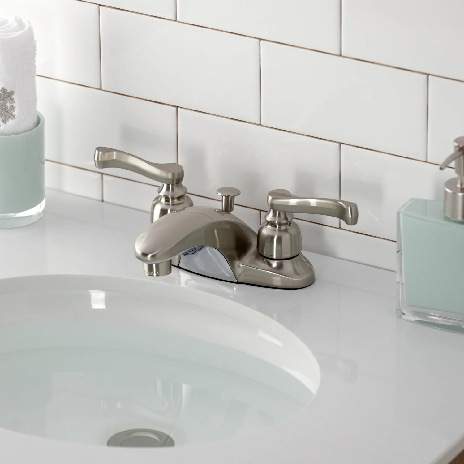 Kingston Tulare KB628FL - Magellan Double-Handle 3-Hole Deck Mount 4-Inch Centerset Bathroom Faucet with Pop-Up Drain, Brushed Nickel - Image 2