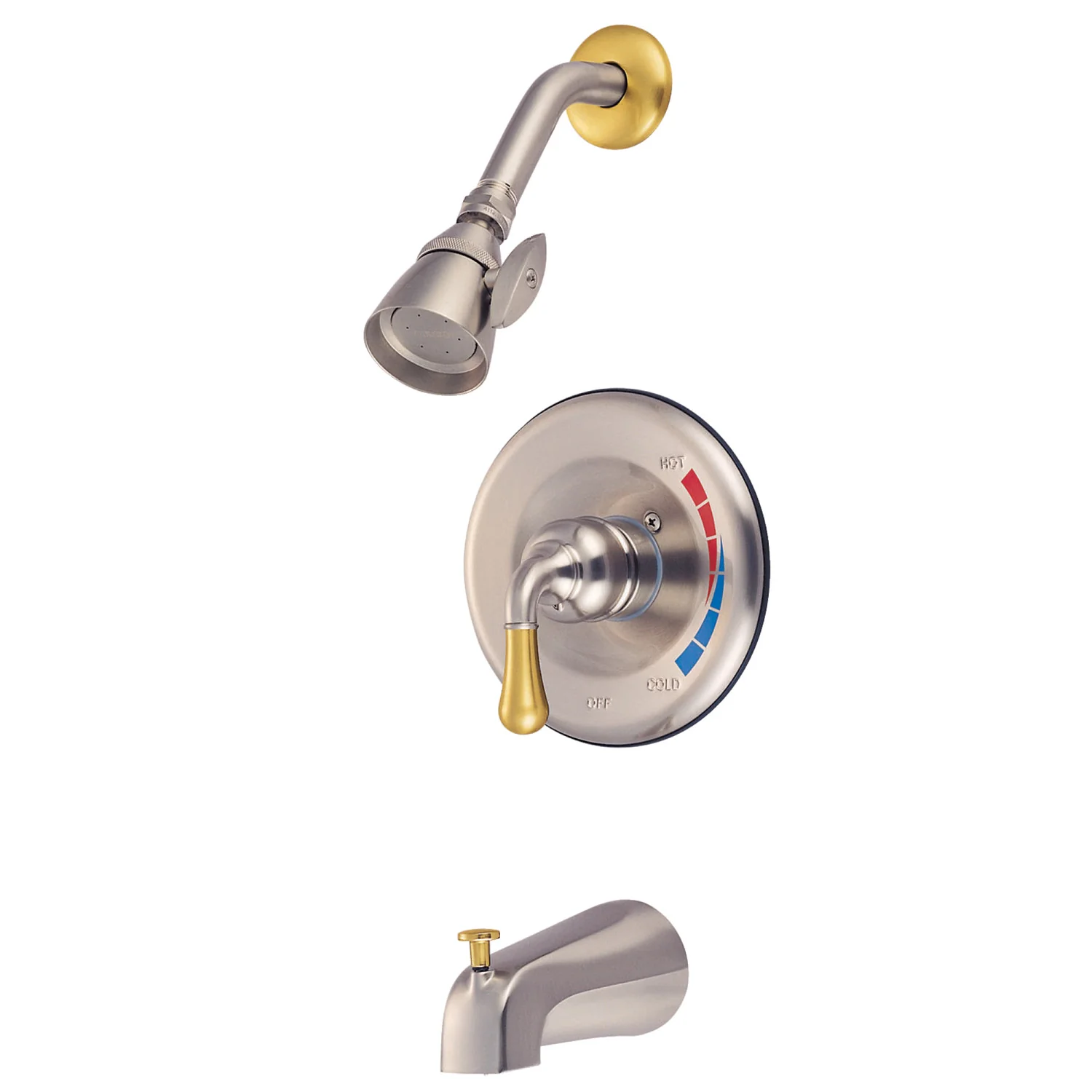 Kingston Tulare KB639 - Magellan Single-Handle Pressure Balanced Tub and Shower Faucet, Brushed Nickel/Polished Brass