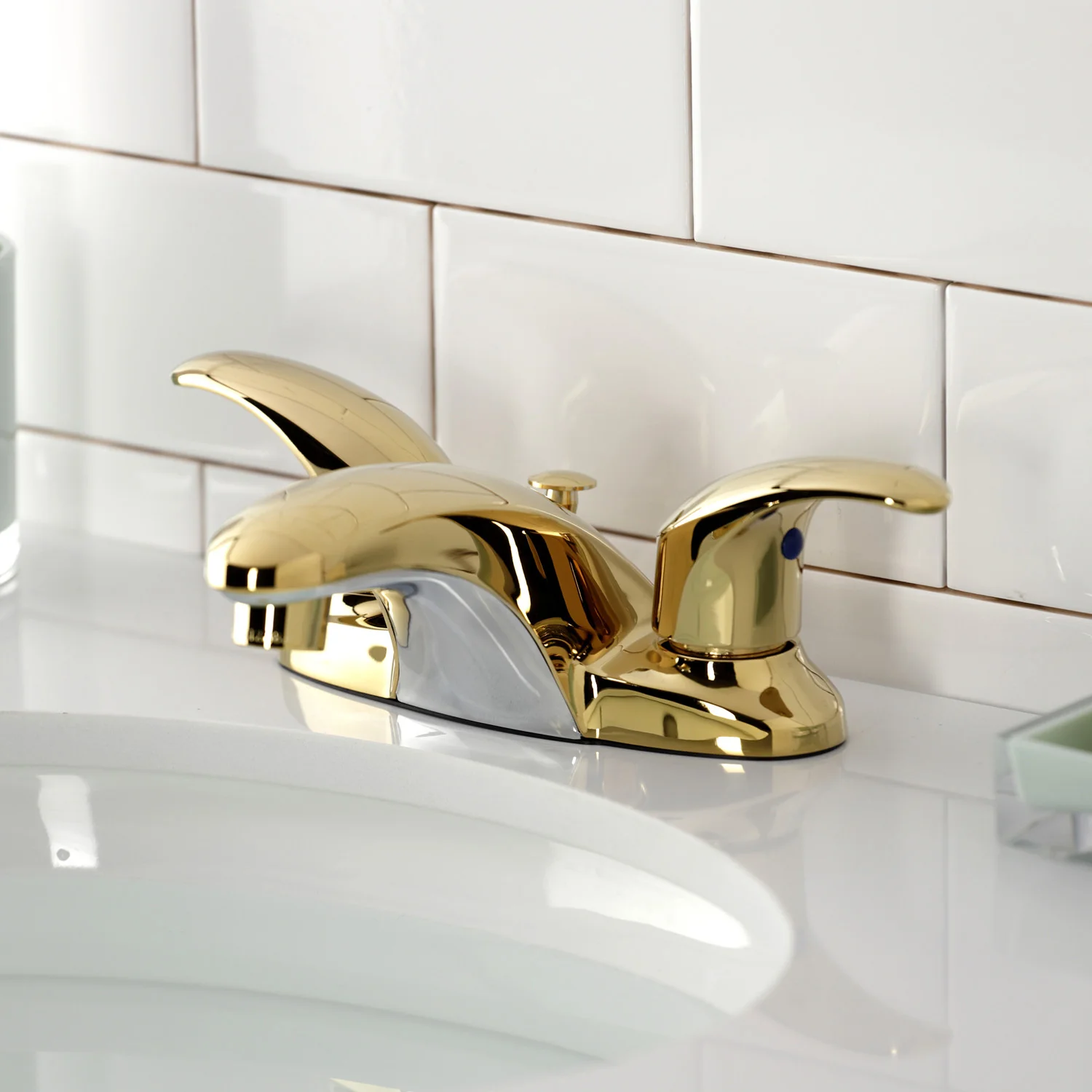 Kingston Tulare KB6622LL - Legacy Double-Handle 3-Hole Deck Mount 4-Inch Centerset Bathroom Faucet with Pop-Up Drain, Polished Brass - Image 3