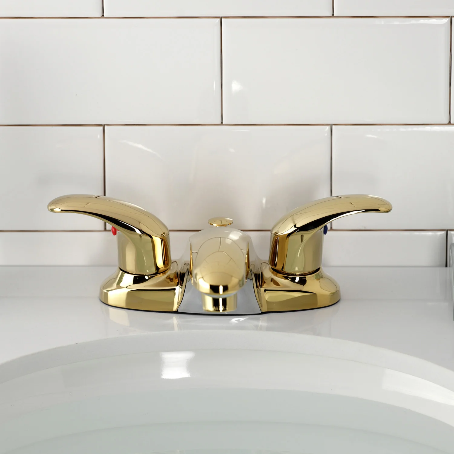 Kingston Tulare KB6622LL - Legacy Double-Handle 3-Hole Deck Mount 4-Inch Centerset Bathroom Faucet with Pop-Up Drain, Polished Brass - Image 4