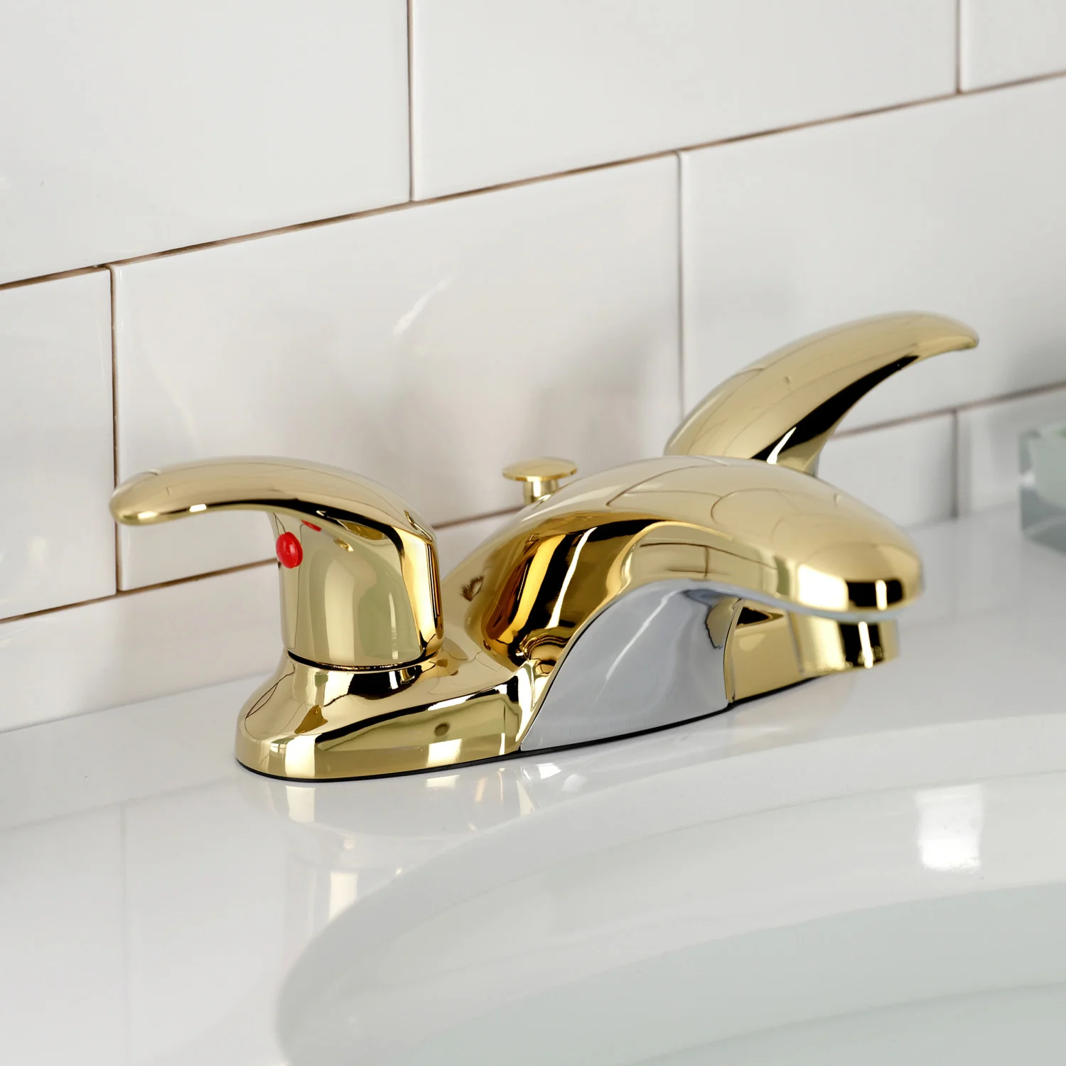 Kingston Tulare KB6622LL - Legacy Double-Handle 3-Hole Deck Mount 4-Inch Centerset Bathroom Faucet with Pop-Up Drain, Polished Brass - Image 5
