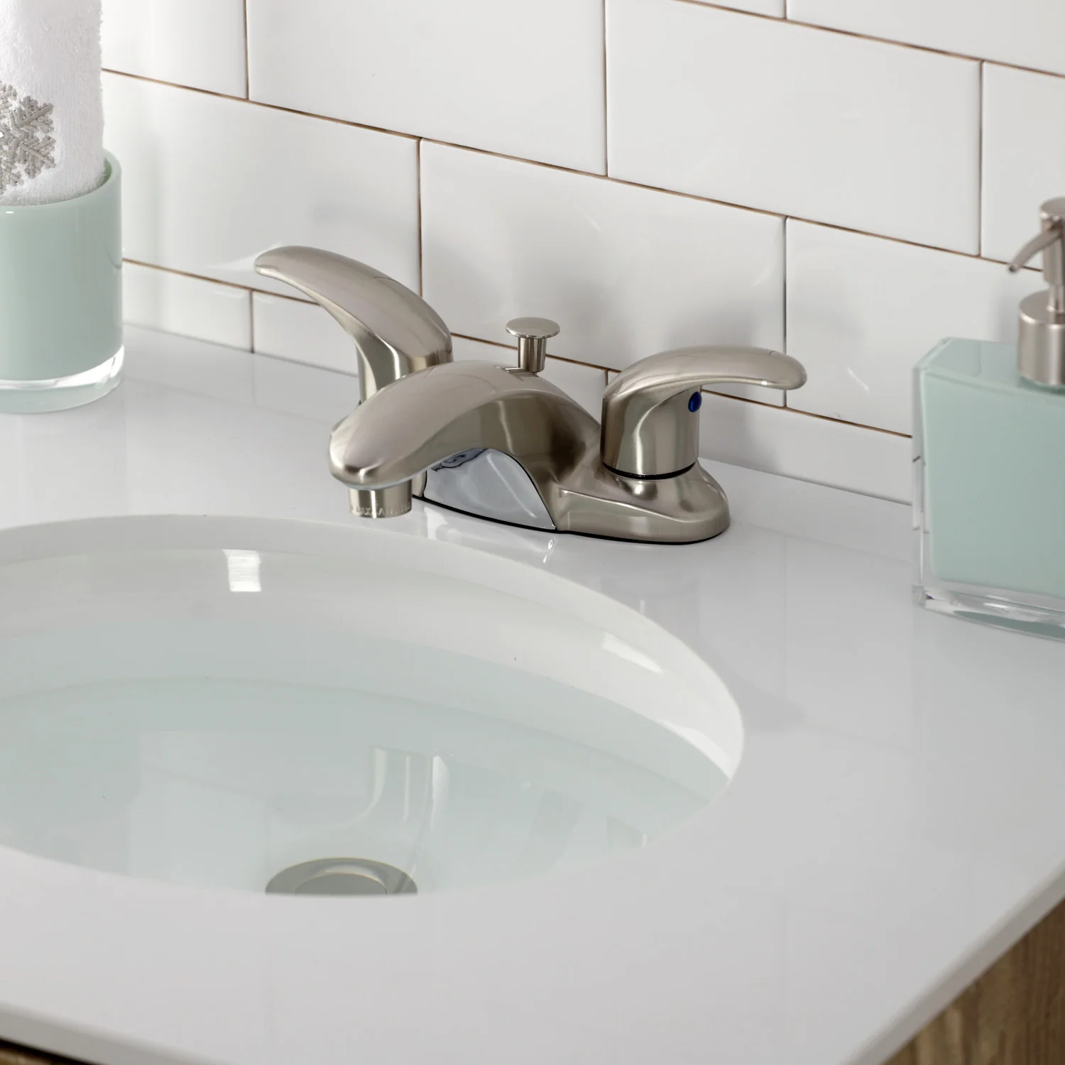 Kingston Tulare KB6628LL - Legacy Double-Handle 3-Hole Deck Mount 4-Inch Centerset Bathroom Faucet with Pop-Up Drain, Brushed Nickel - Image 2