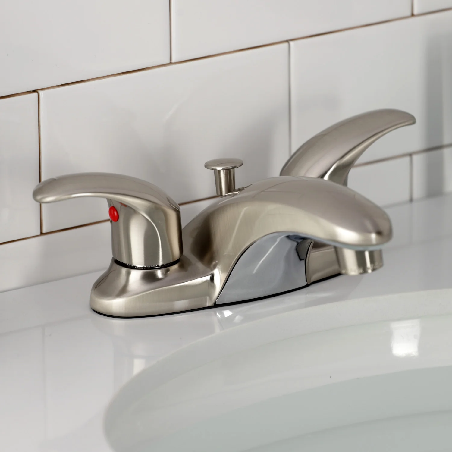 Kingston Tulare KB6628LL - Legacy Double-Handle 3-Hole Deck Mount 4-Inch Centerset Bathroom Faucet with Pop-Up Drain, Brushed Nickel - Image 5