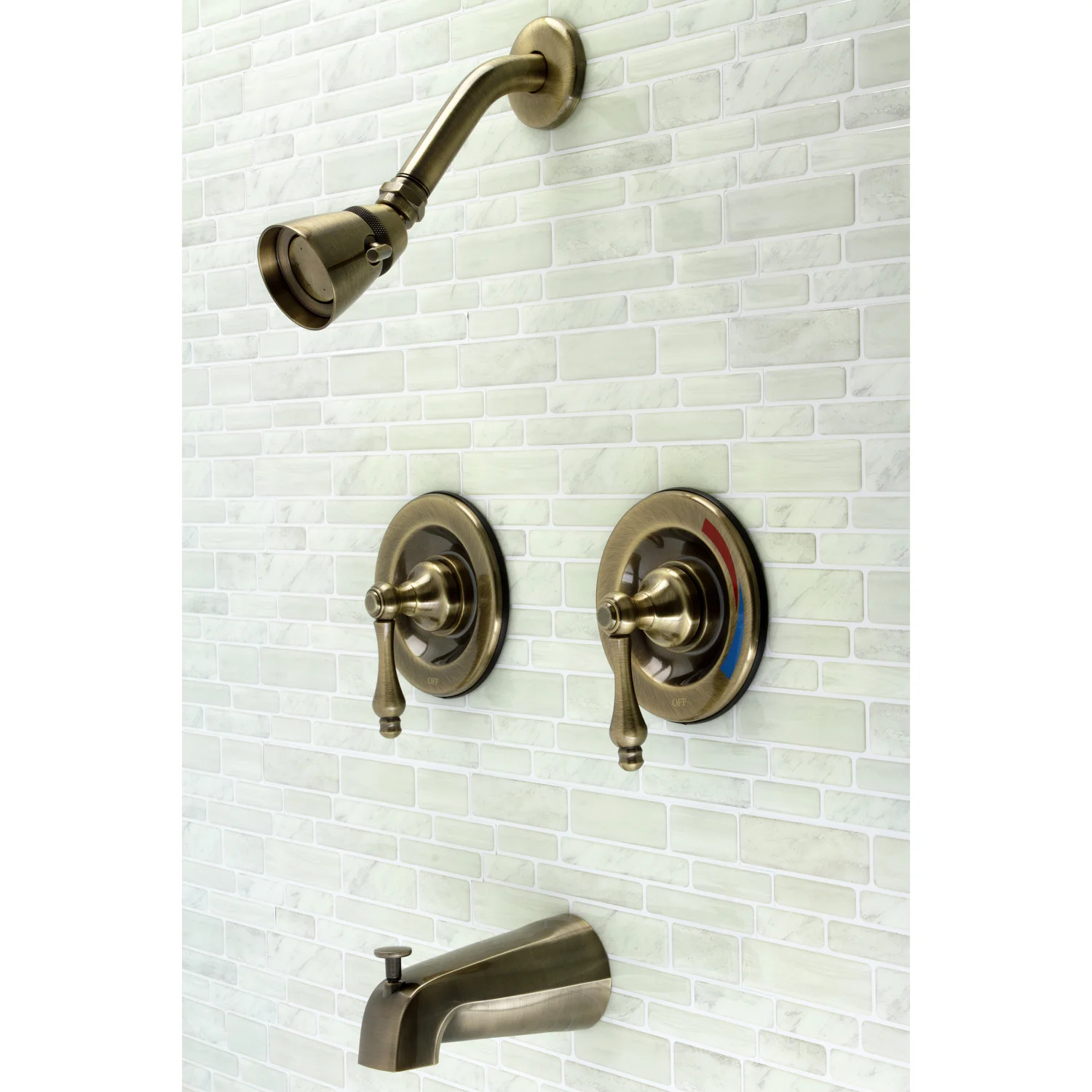 Kingston Heirloom KB663AL - Vintage Double-Handle Pressure Balanced Tub and Shower Faucet, Antique Brass - Image 2