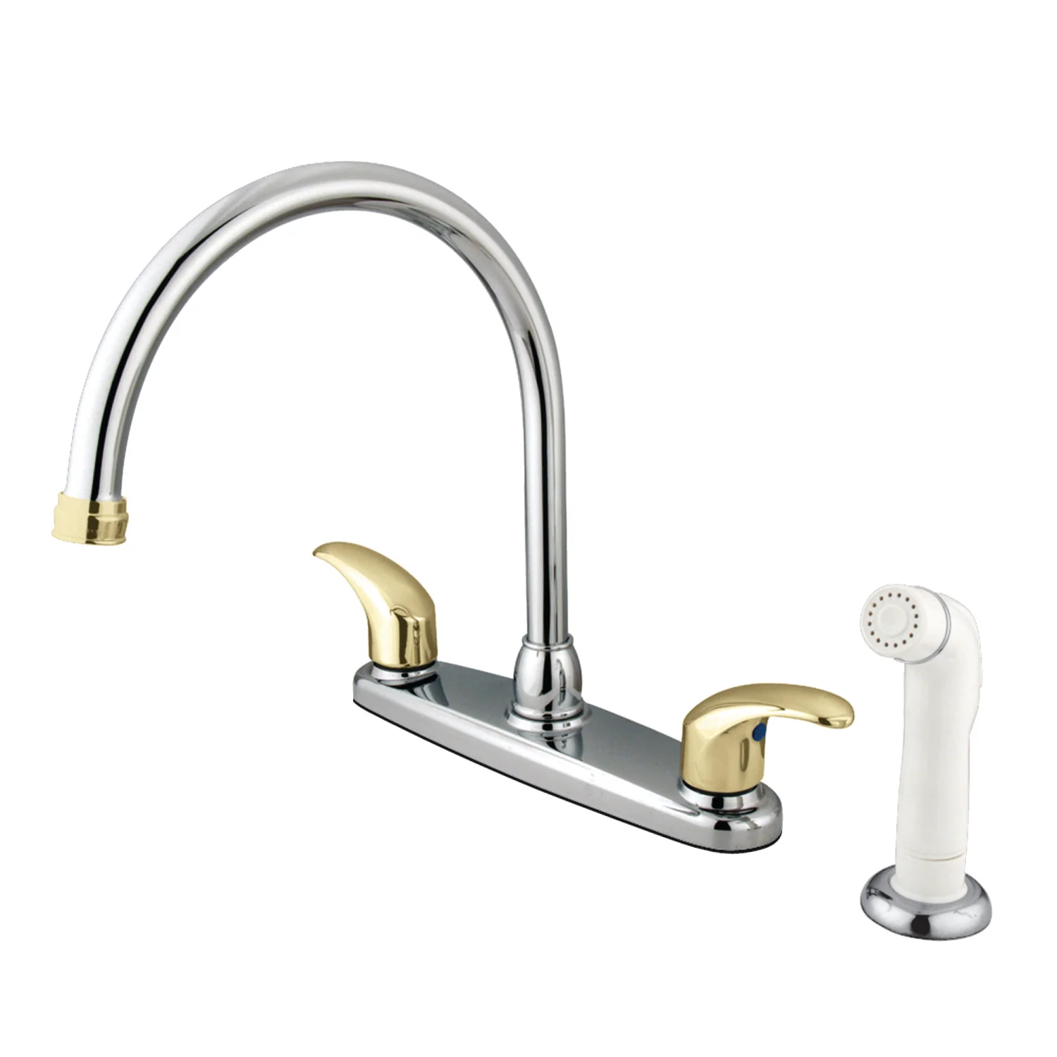 Kingston Tulare KB6794LL - Legacy Two-Handle 4-Hole 8" Centerset Kitchen Faucet with Side Sprayer, Polished Chrome/Polished Brass